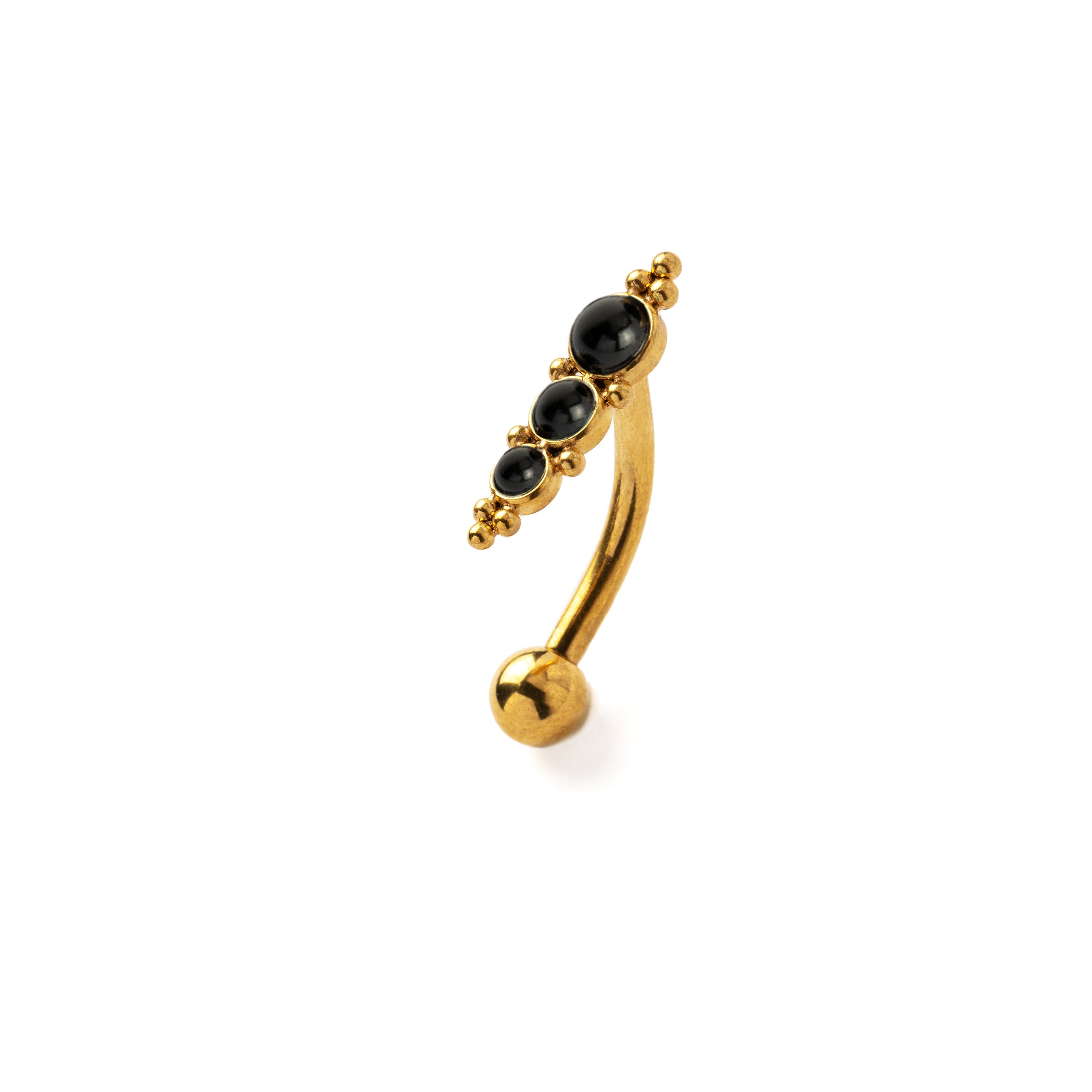 Deva Golden Navel Piercing with Onyx left side view