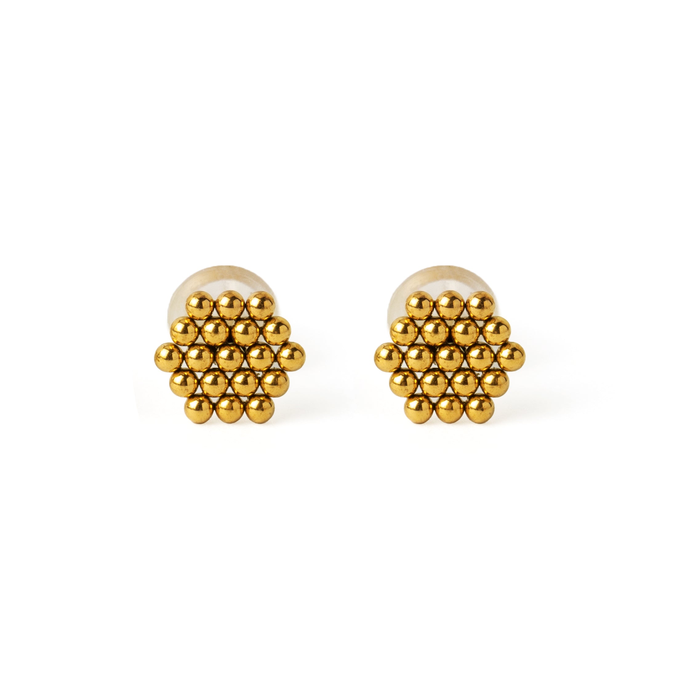 Golden Dotted Hexagon Ear Studs frontal view