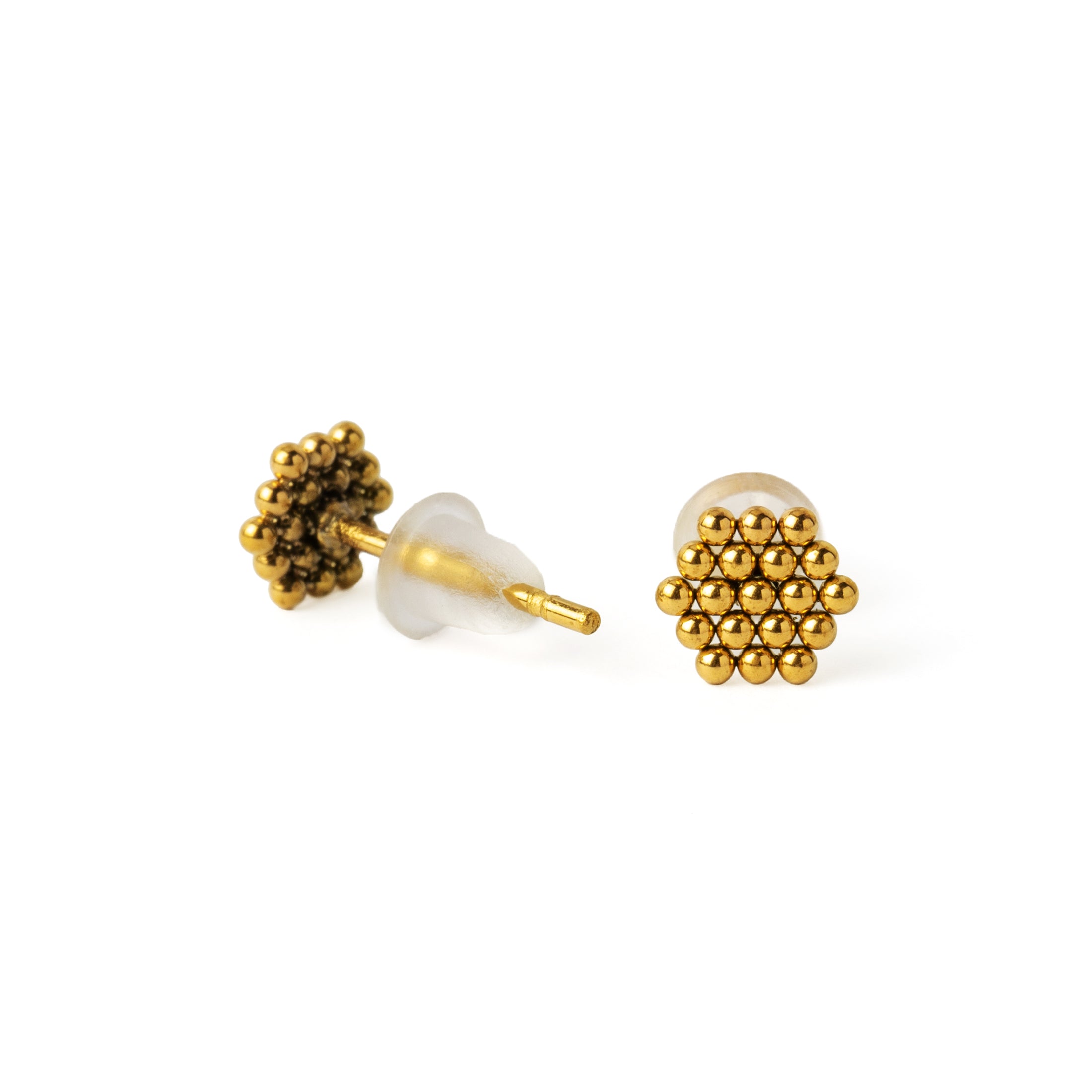 Golden Dotted Hexagon Ear Studs front and back view