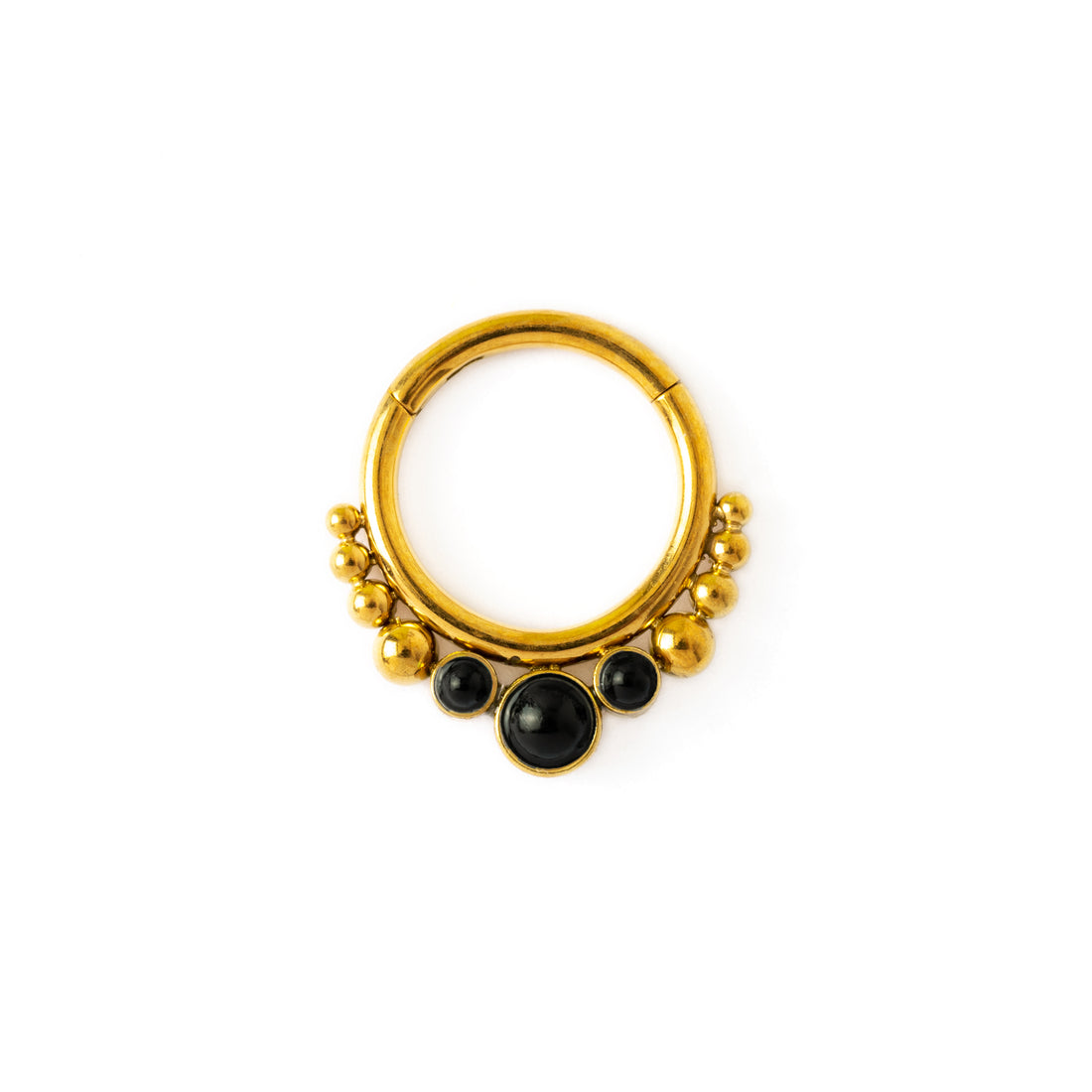 Golden Siti Clicker Ring with Black Onyx frontal view