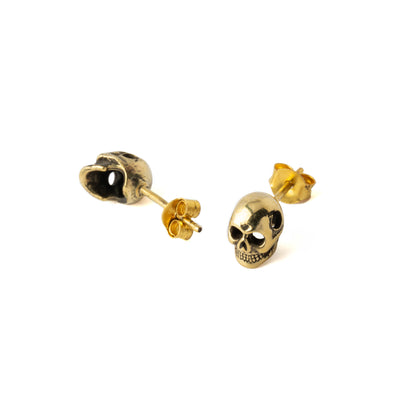 Golden Skull Stud Earrings front and back view