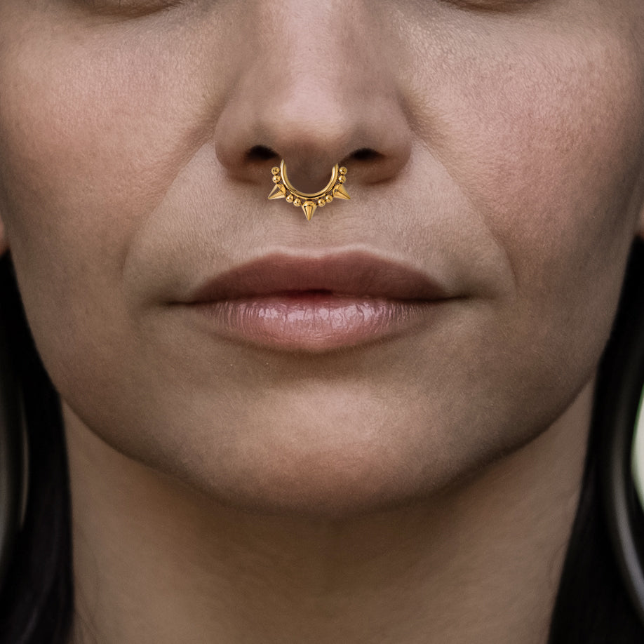 model wearing Spiky Septum Clicker