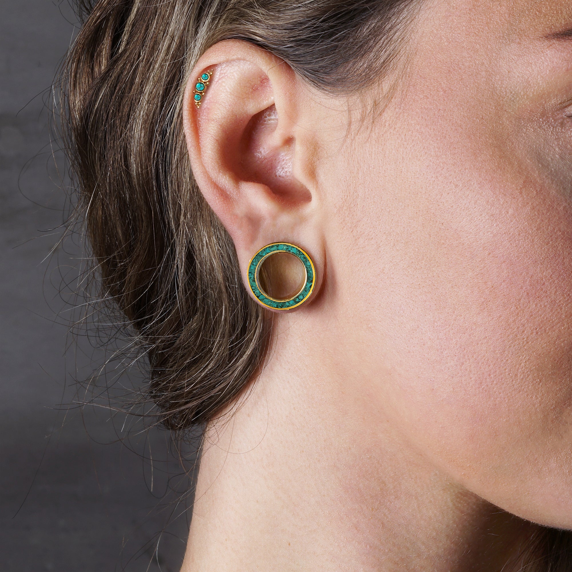 model wearing Golden Turquoise Tunnels
