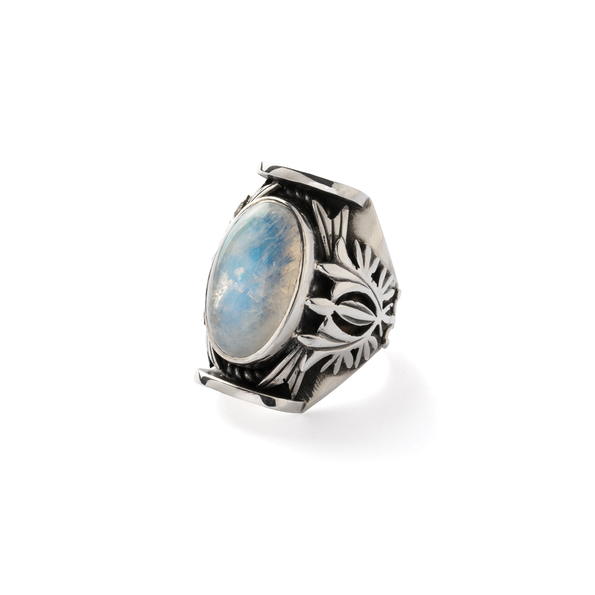 Hallmarked Silver Saddle Ring with Moonstone