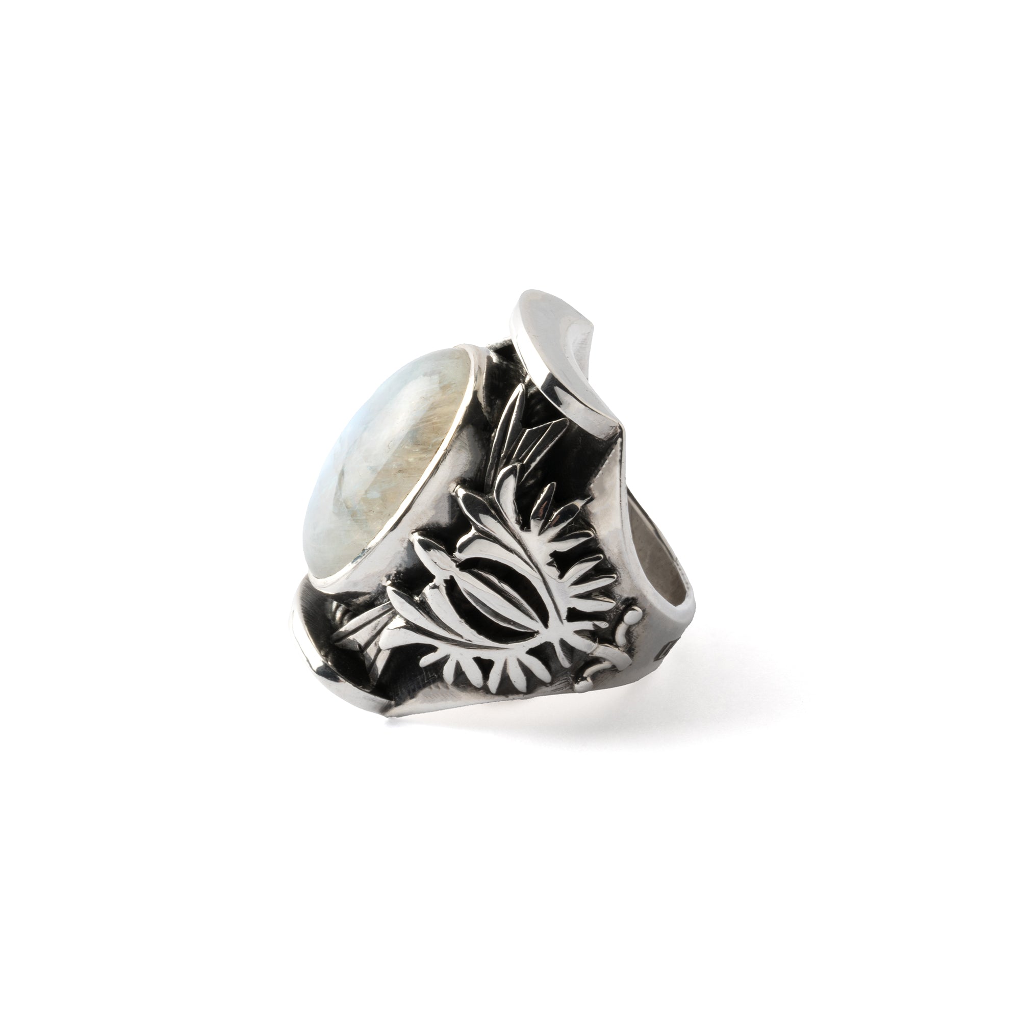 Hallmarked Silver Saddle Ring with Moonstone
