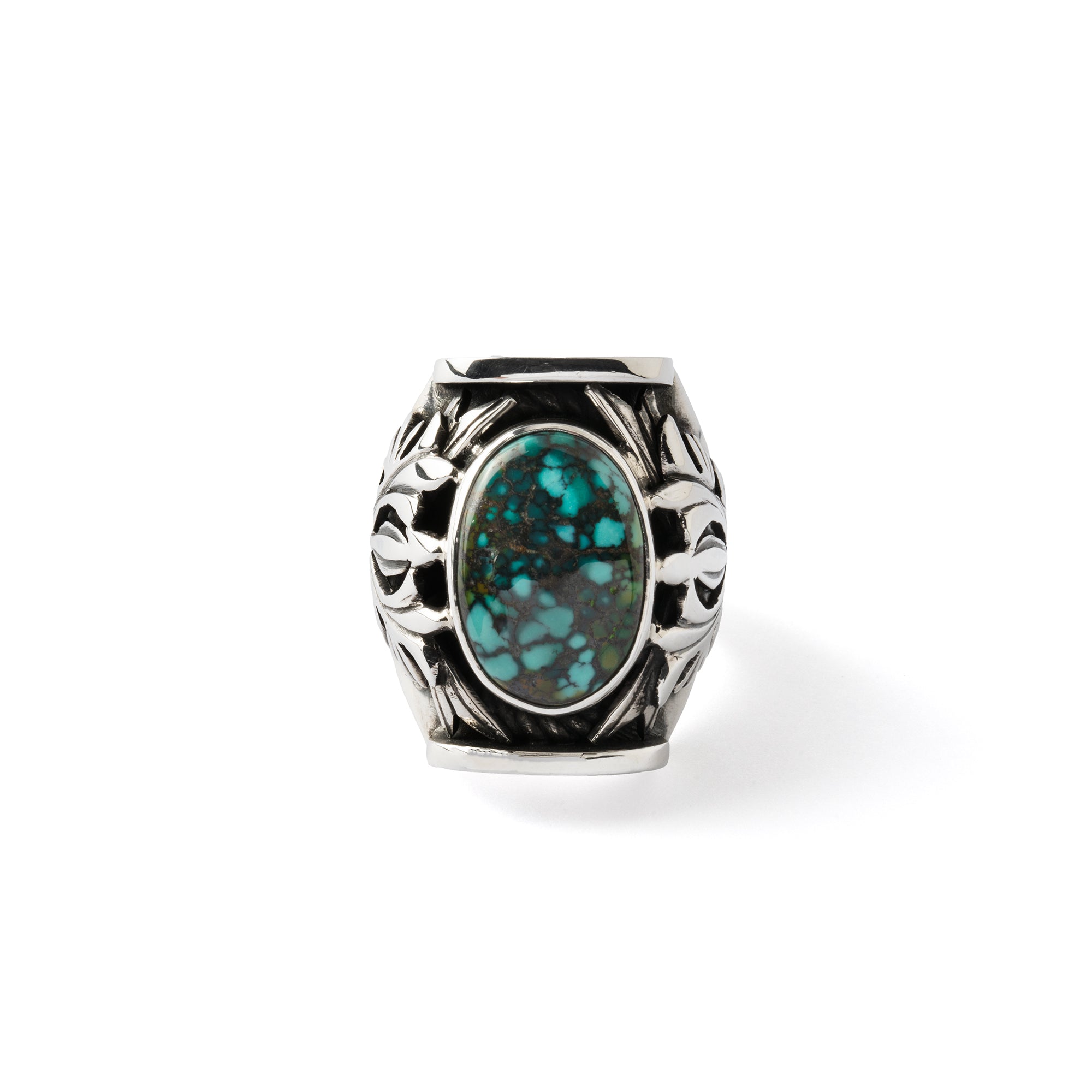 Hallmarked Silver Saddle Ring with Tibetan Turquoise