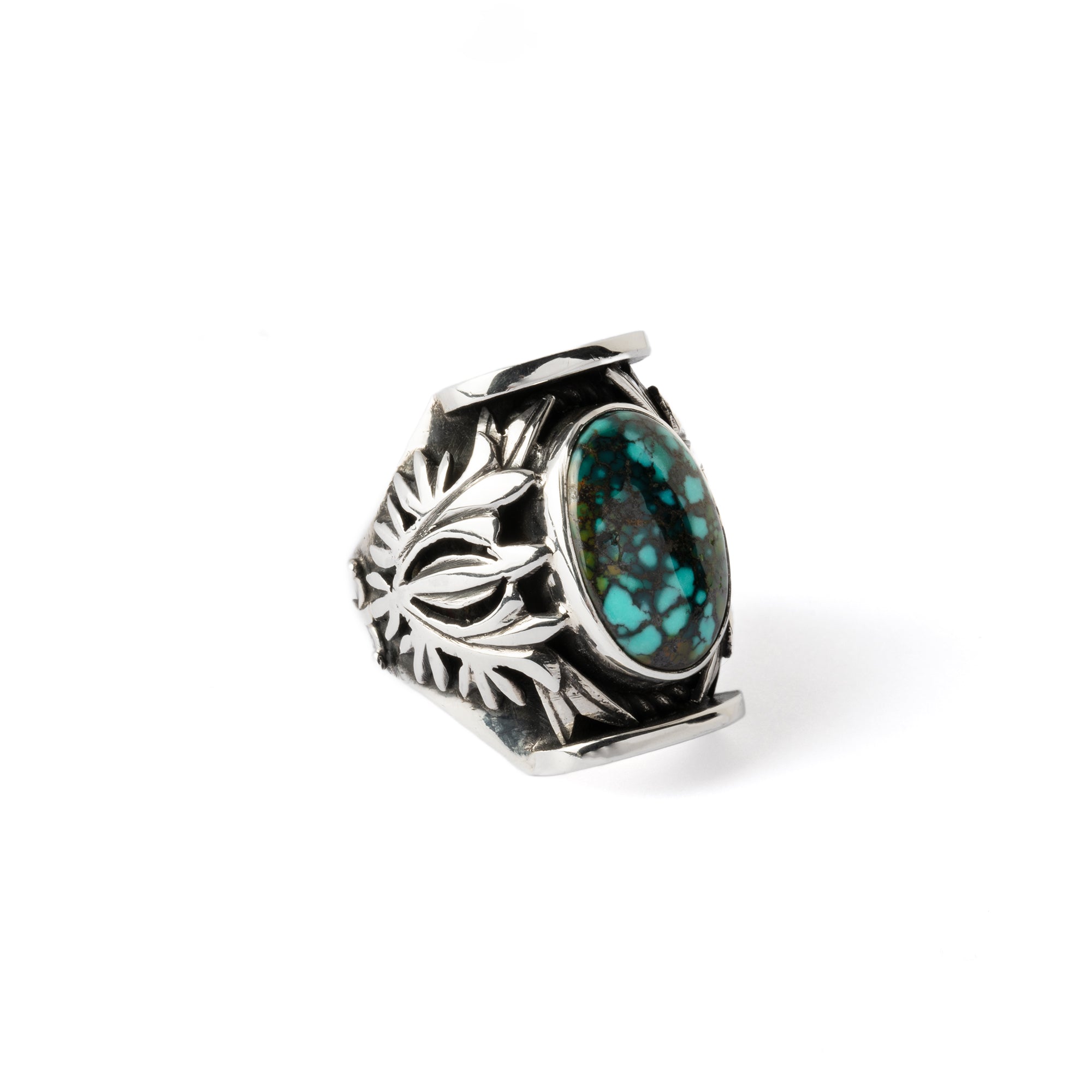 Hallmarked Silver Saddle Ring with Tibetan Turquoise