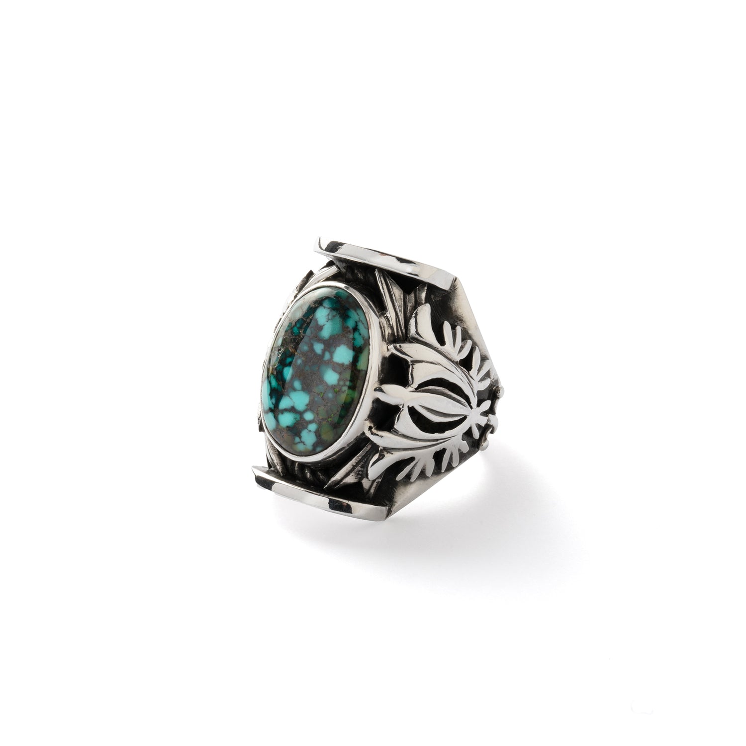 Hallmarked Silver Saddle Ring with Tibetan Turquoise 1