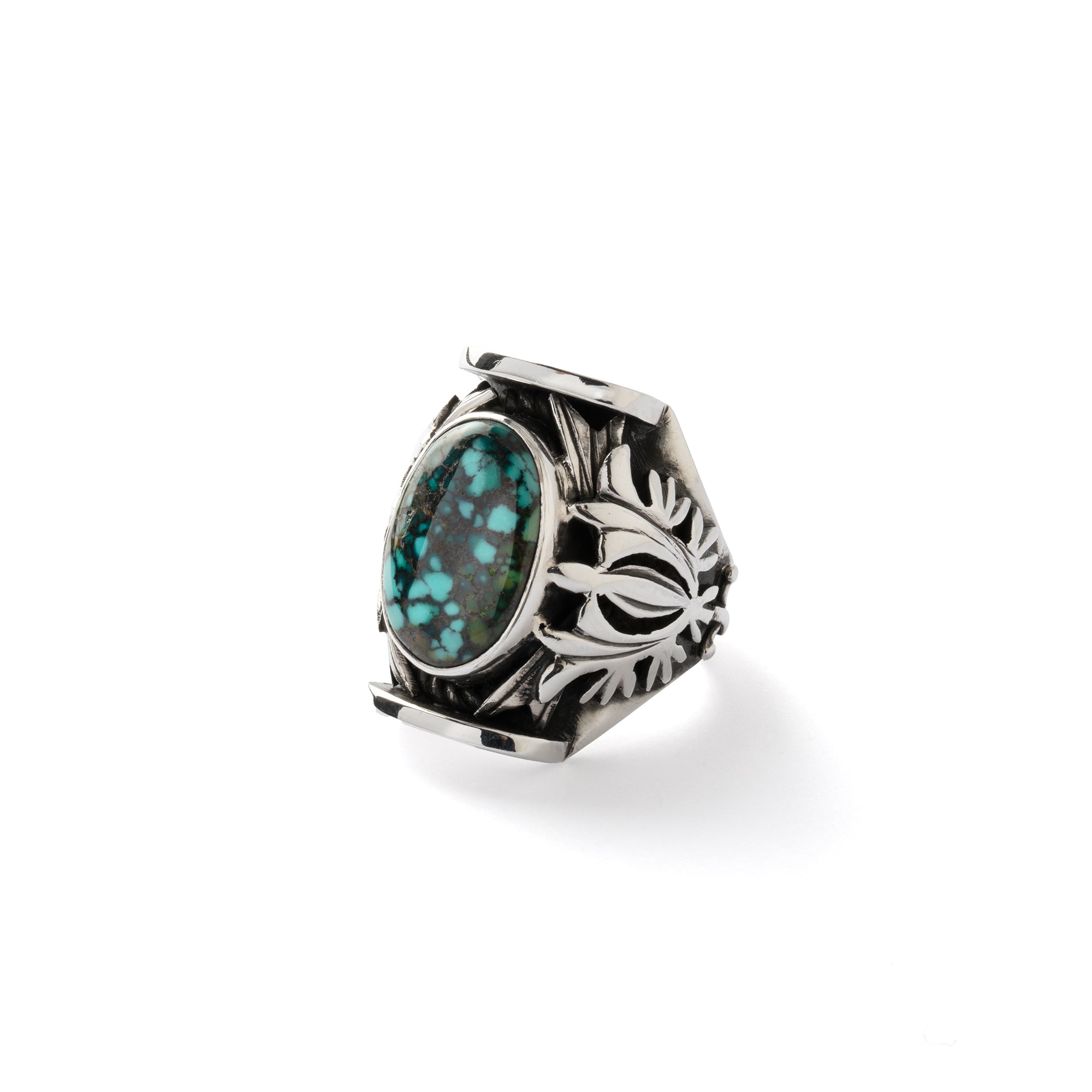 Hallmarked Silver Saddle Ring with Tibetan Turquoise