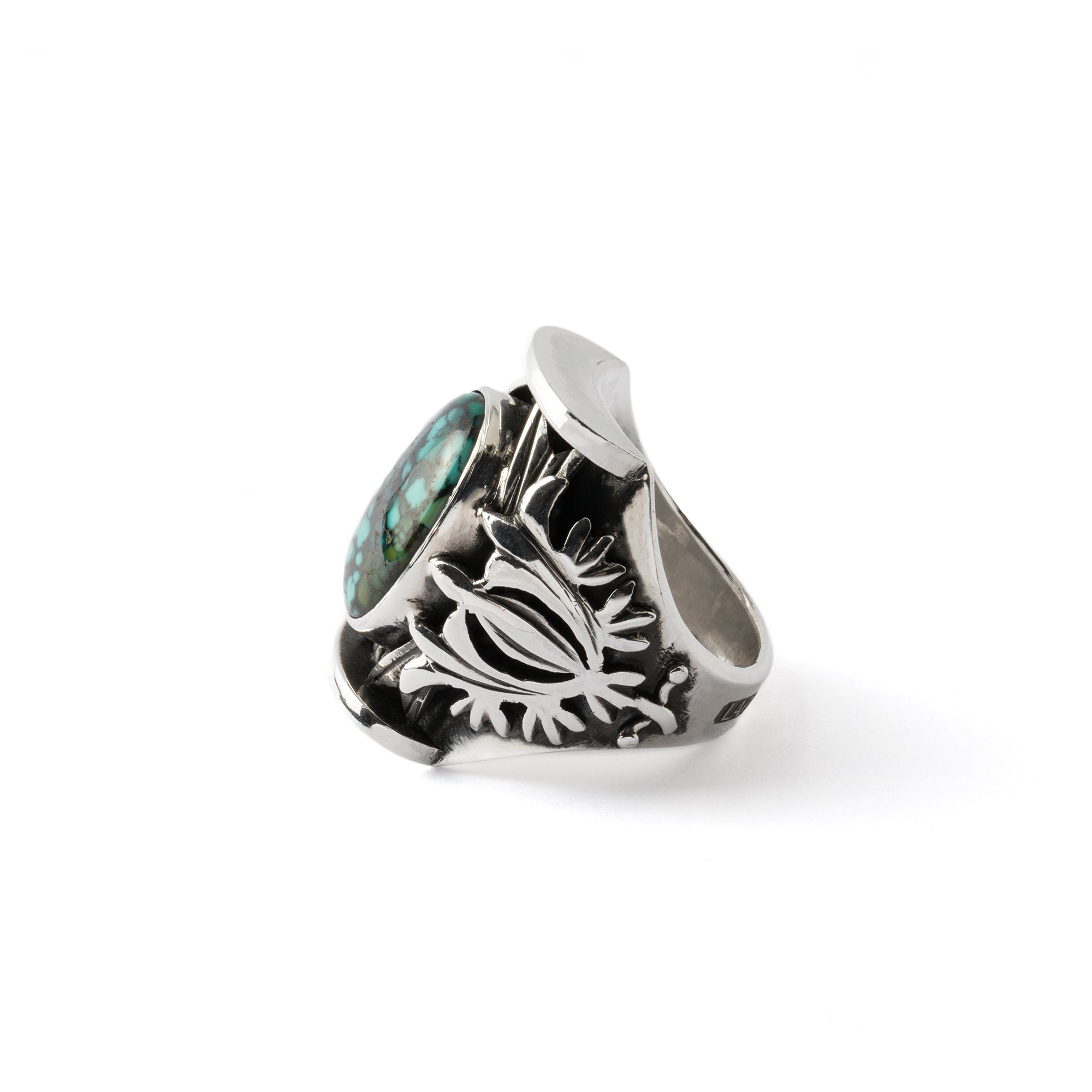 Hallmarked Silver Saddle Ring with Tibetan Turquoise