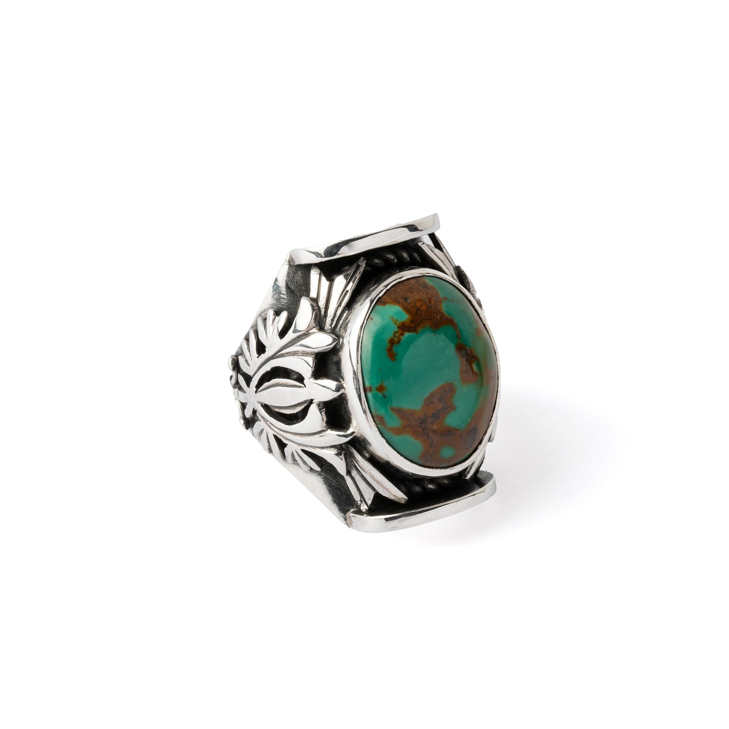 Hallmarked Silver Saddle Ring with Tibetan Turquoise 2