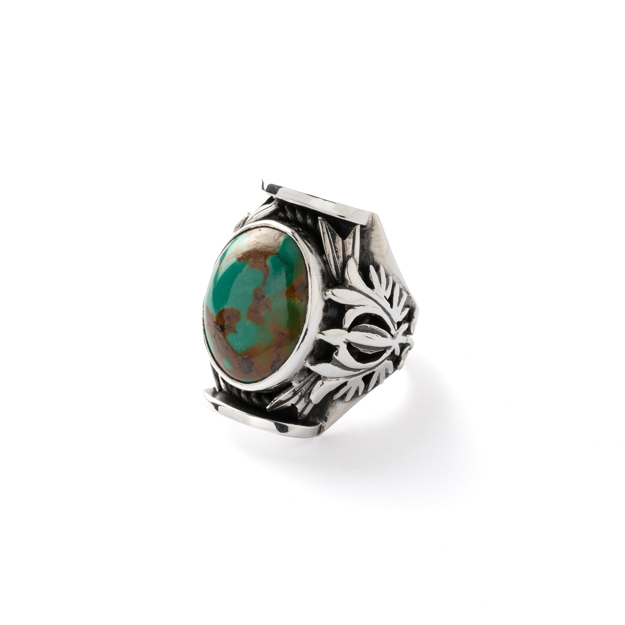 Hallmarked Silver Saddle Ring with Tibetan Turquoise