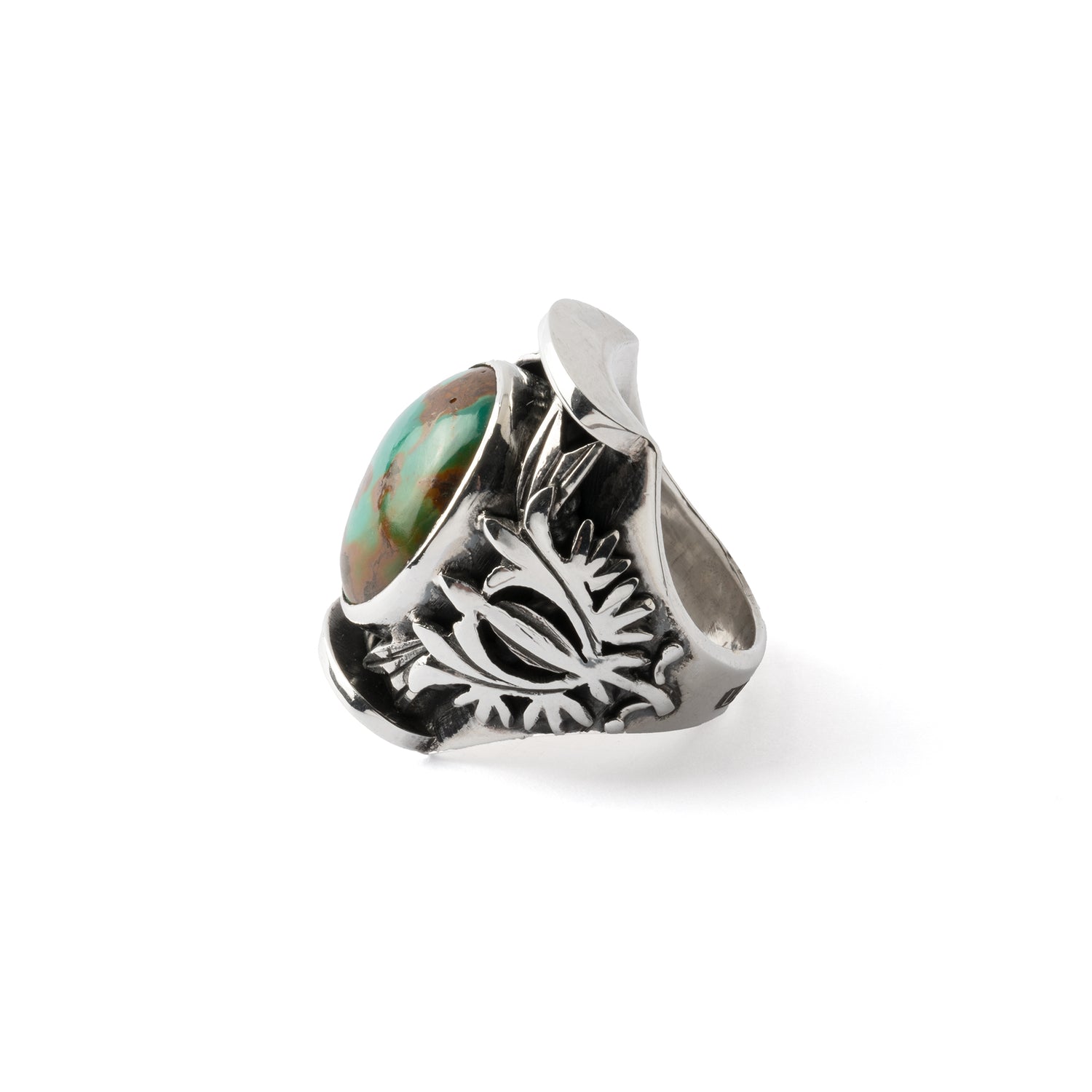 Hallmarked Silver Saddle Ring with Tibetan Turquoise 2