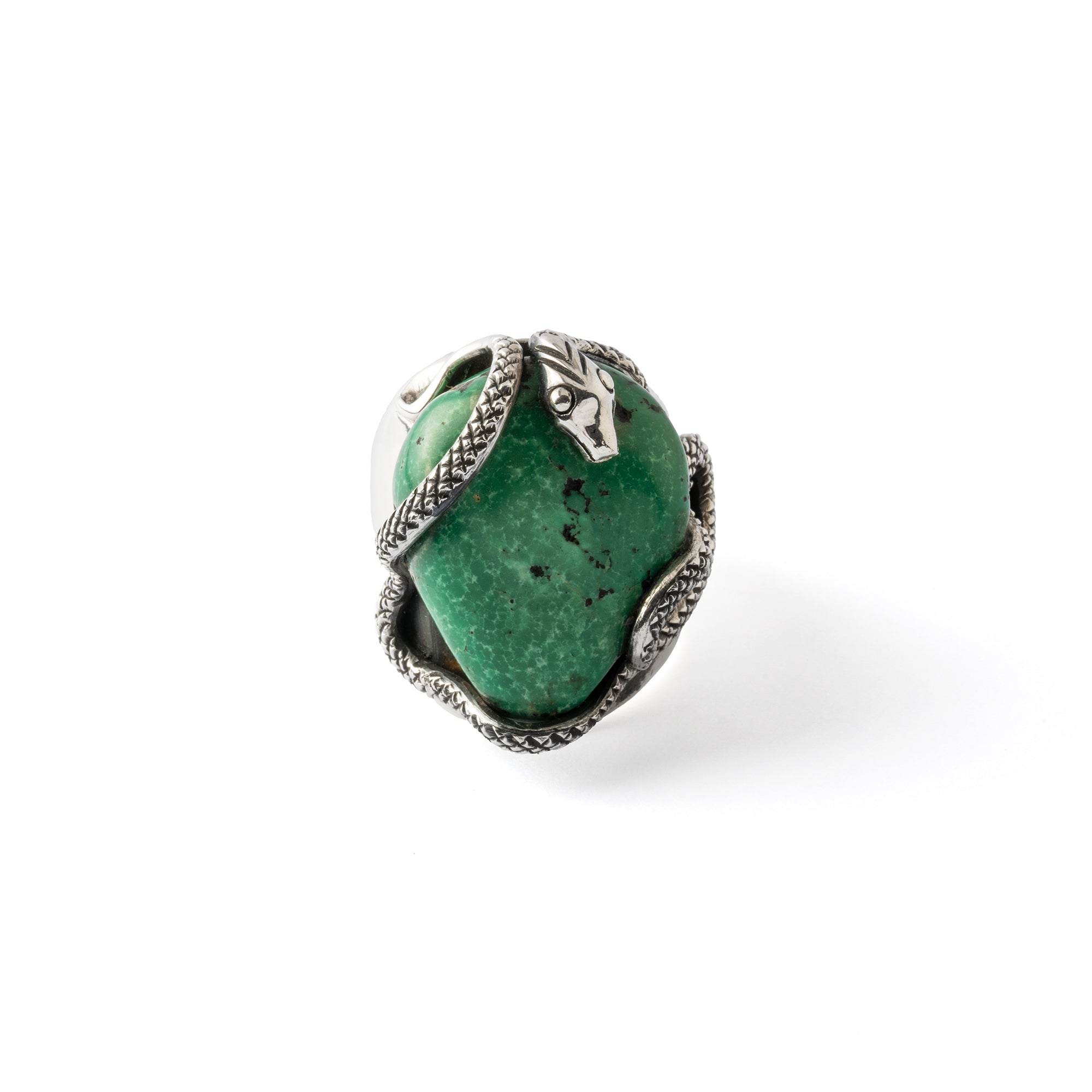 Hallmarked Silver Snake Ring with Tibetan Turquoise