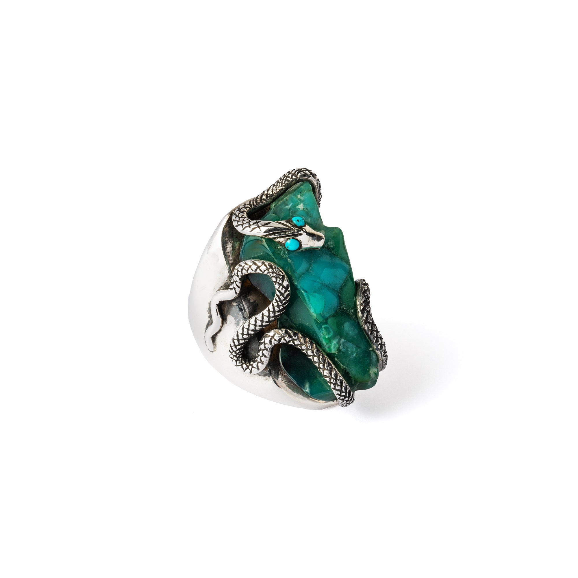 Hallmarked Silver Snake Ring with Chrysocolla