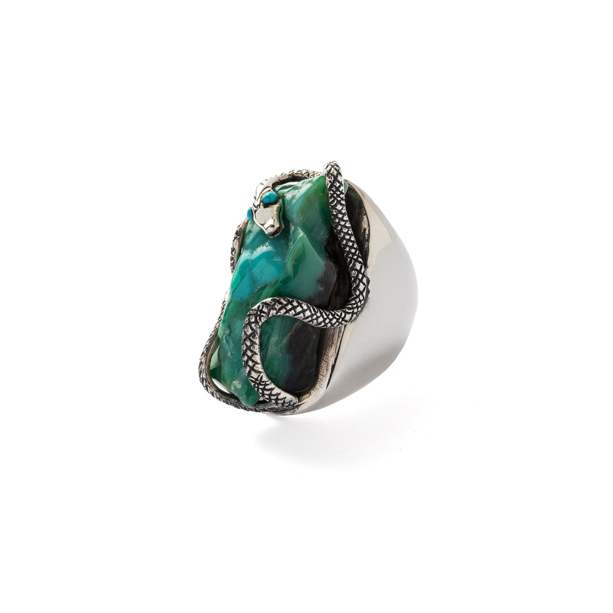 Hallmarked Silver Snake Ring with Chrysocolla