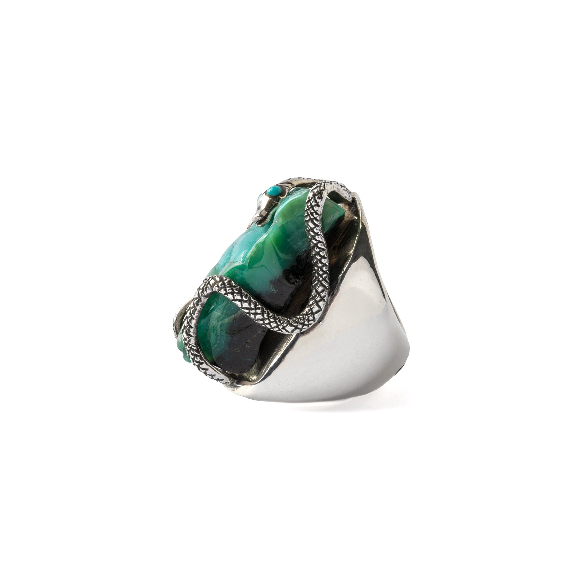 Hallmarked Silver Snake Ring with Chrysocolla
