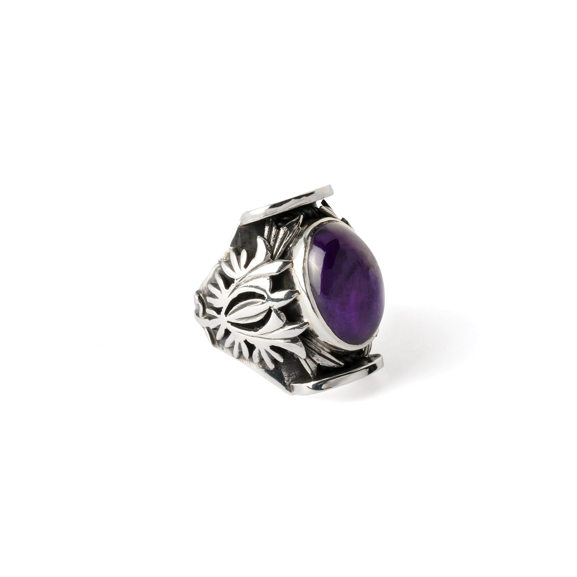 Hallmarked Silver Saddle Ring with African Amethyst