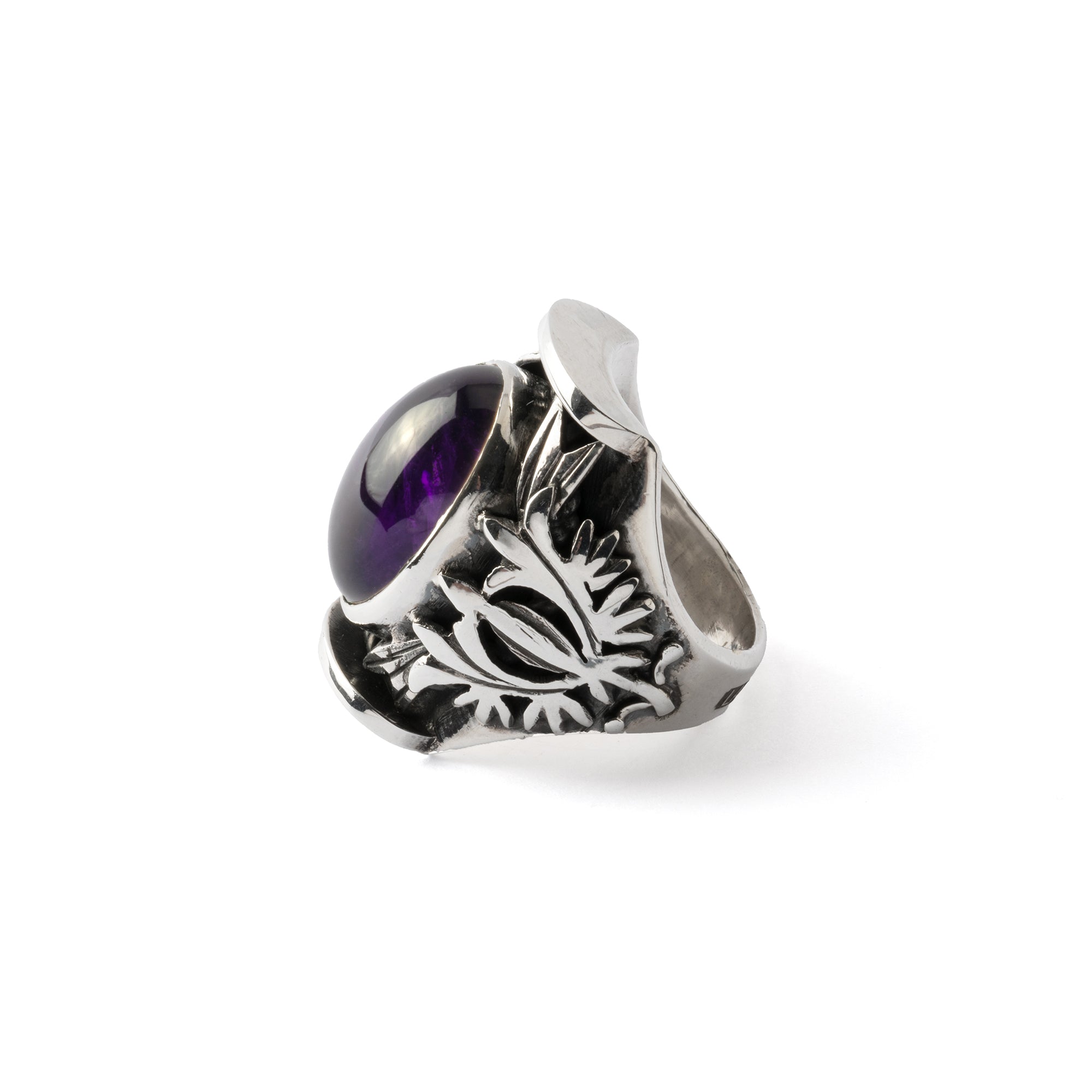 Hallmarked Silver Saddle Ring with African Amethyst