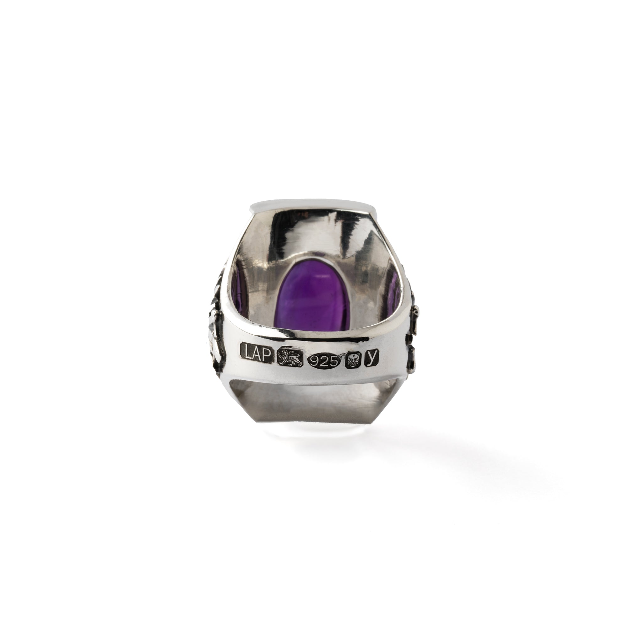 Hallmarked Silver Saddle Ring with African Amethyst