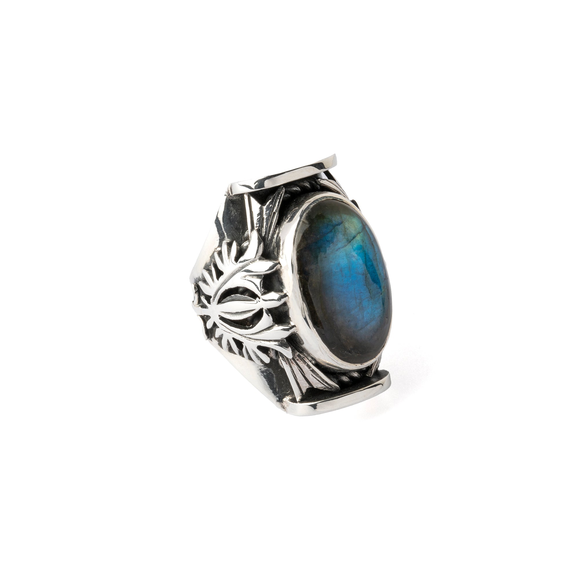 Hallmarked Silver Saddle Ring with Labradorite