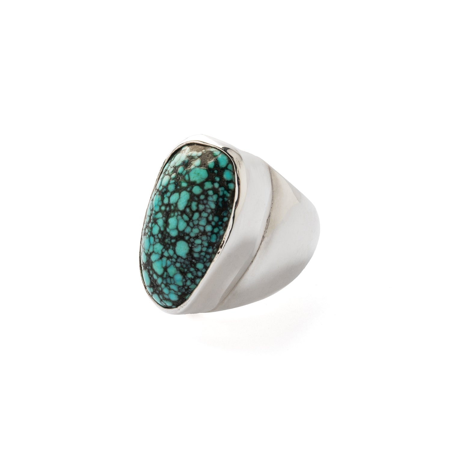 Hallmarked Silver Ring with Spiderweb Turquoise