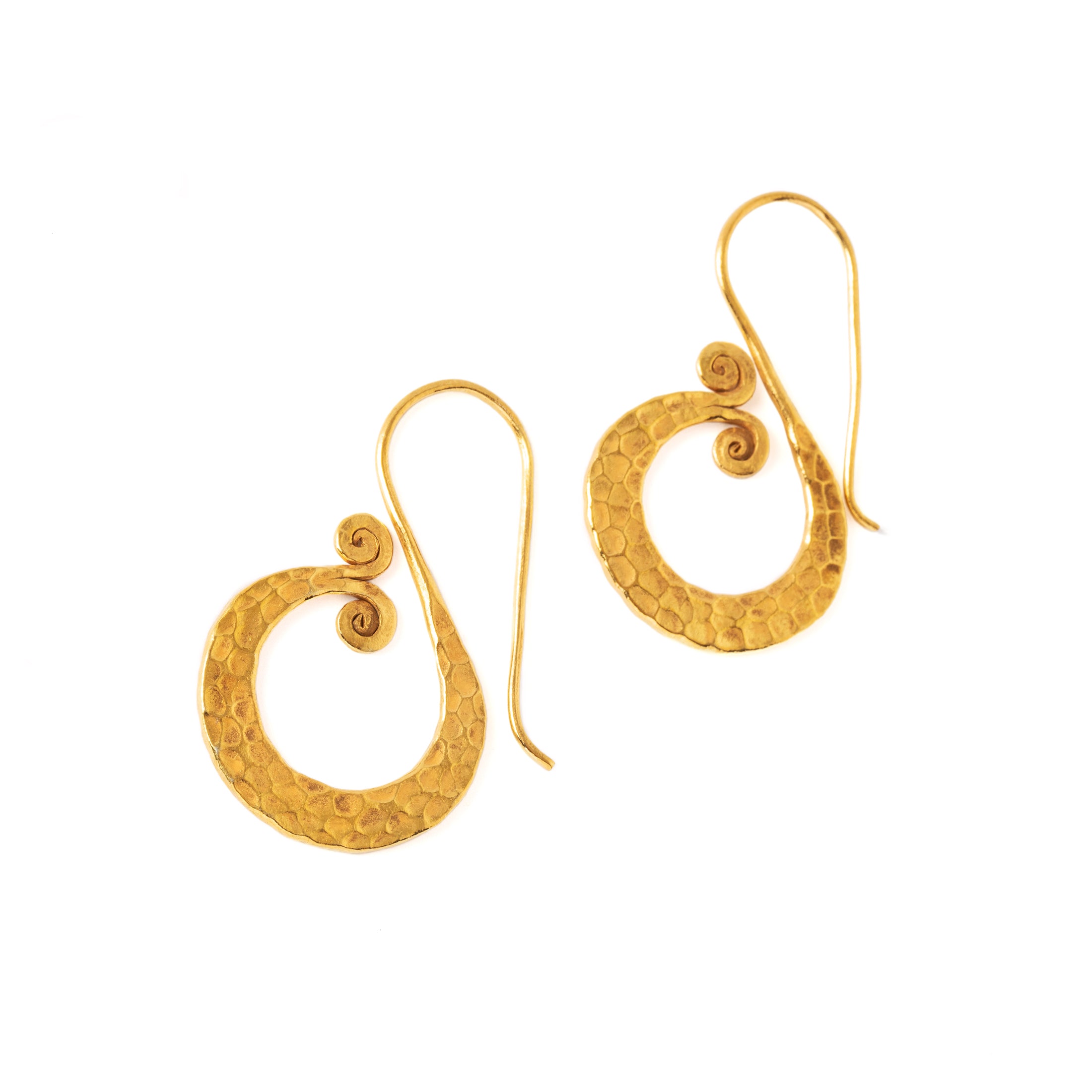 Hammered Gold Fishtail Tribal Earrings left side view