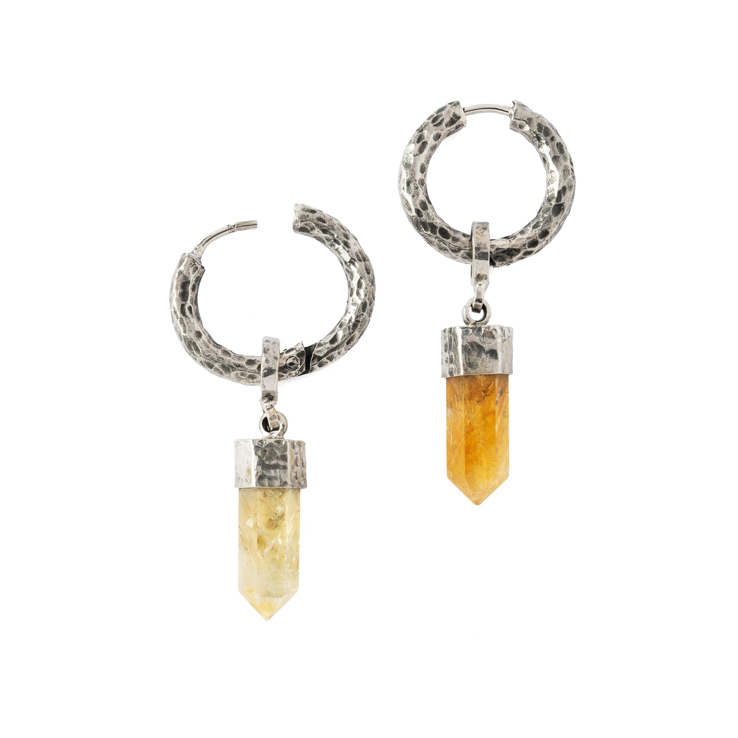 Sterling Silver hammered hoop Earrings and Citrin pendant open mode view