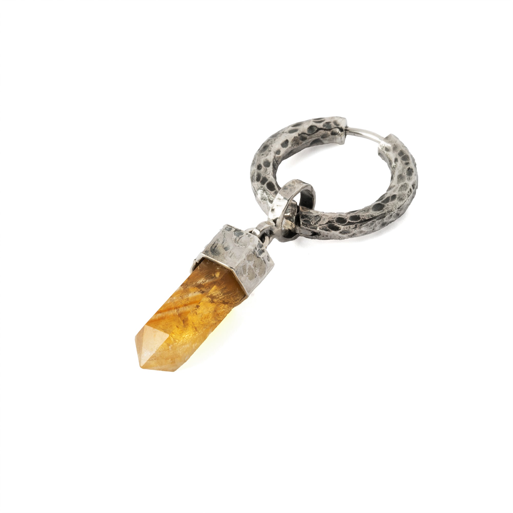 Sterling Silver hammered hoop Earring and Citrin pendant right side view