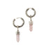 Hammered Sterling Silver hoop earrings with Rose Quartz pendant frontal open mode view
