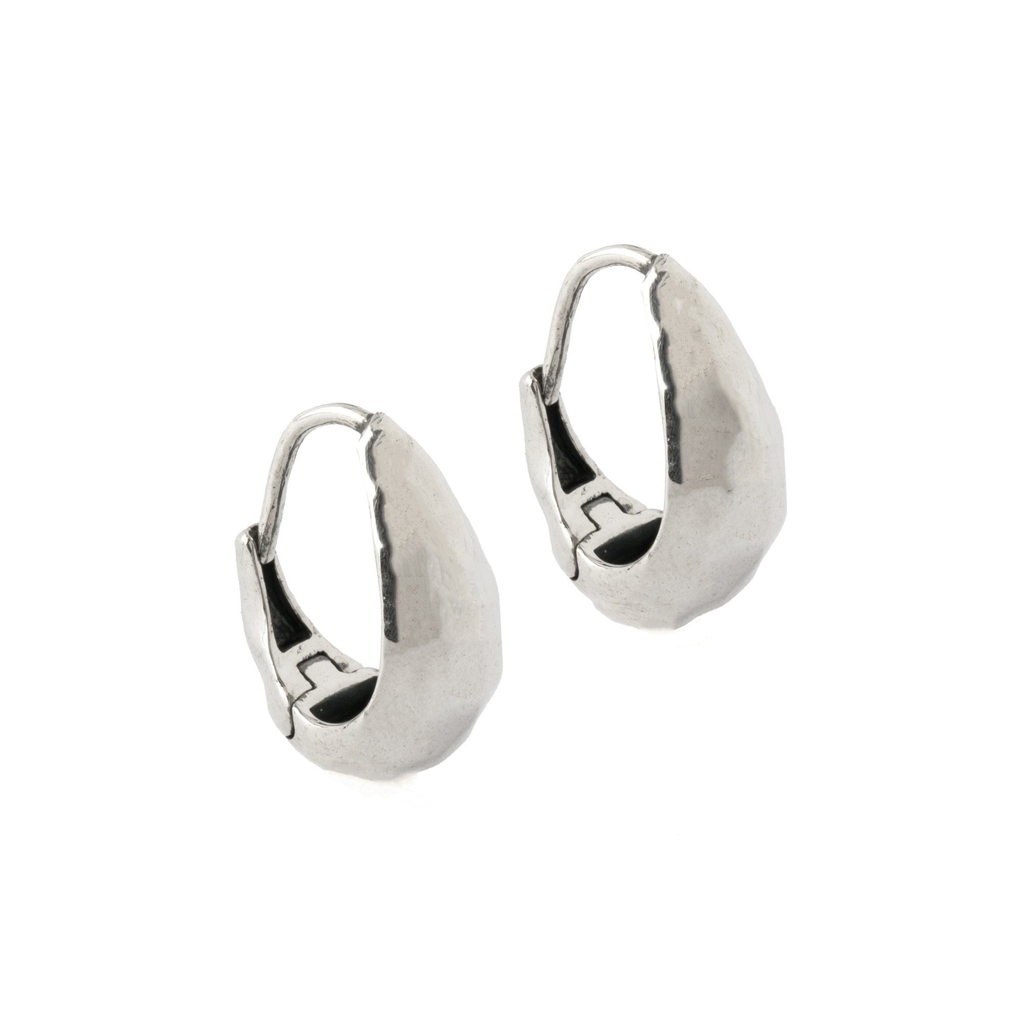 Hammered Silver Teardrop Huggies