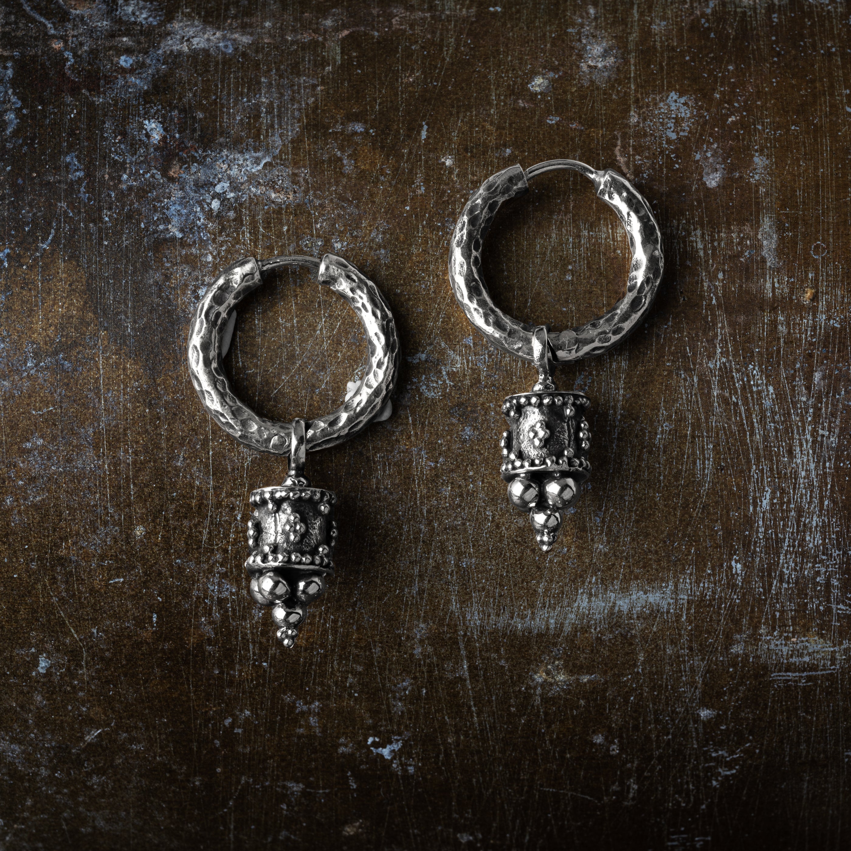 Silver Afghan Cylinder Clicker Earrings
