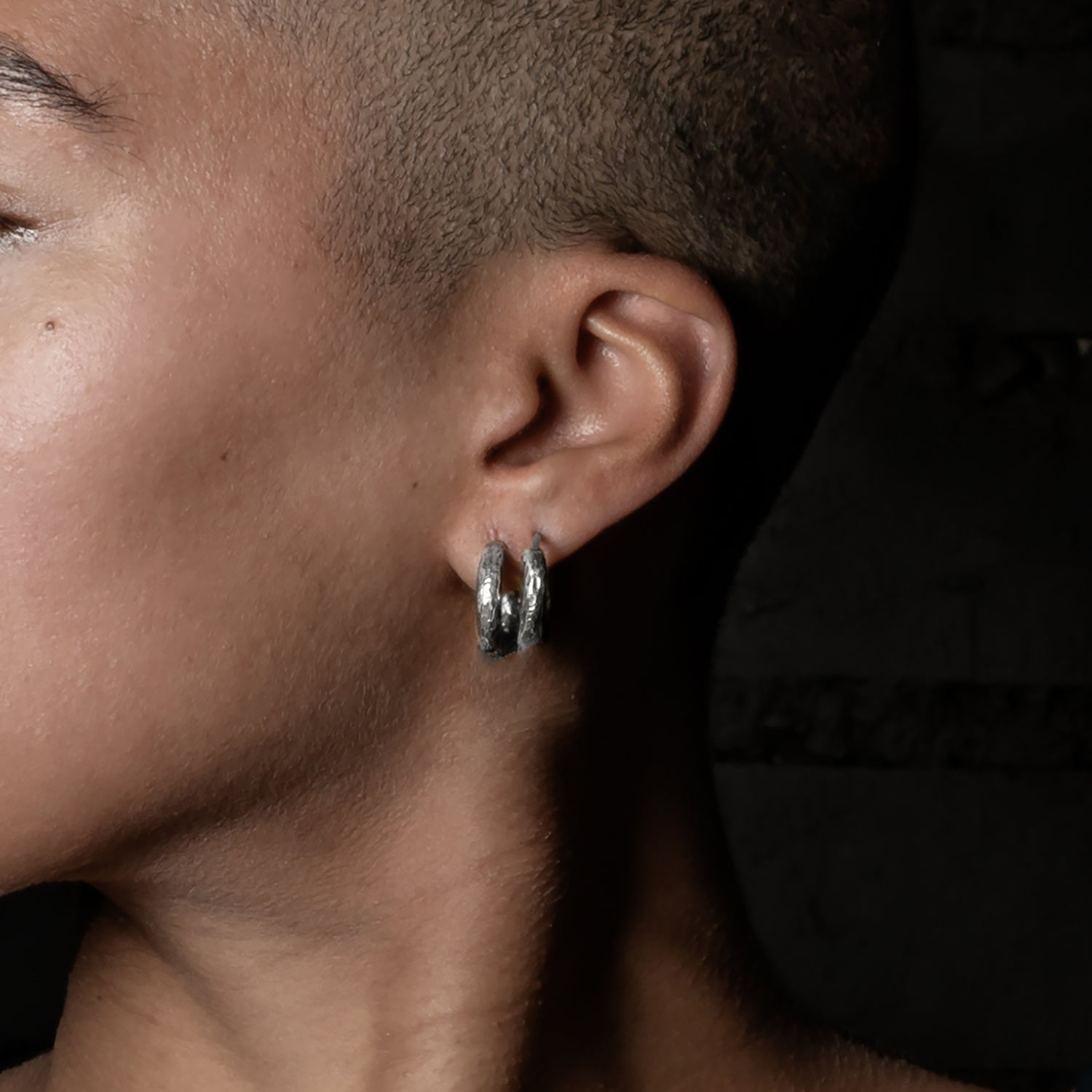 model 18mm Hammered Silver Clicker Hoops earrings