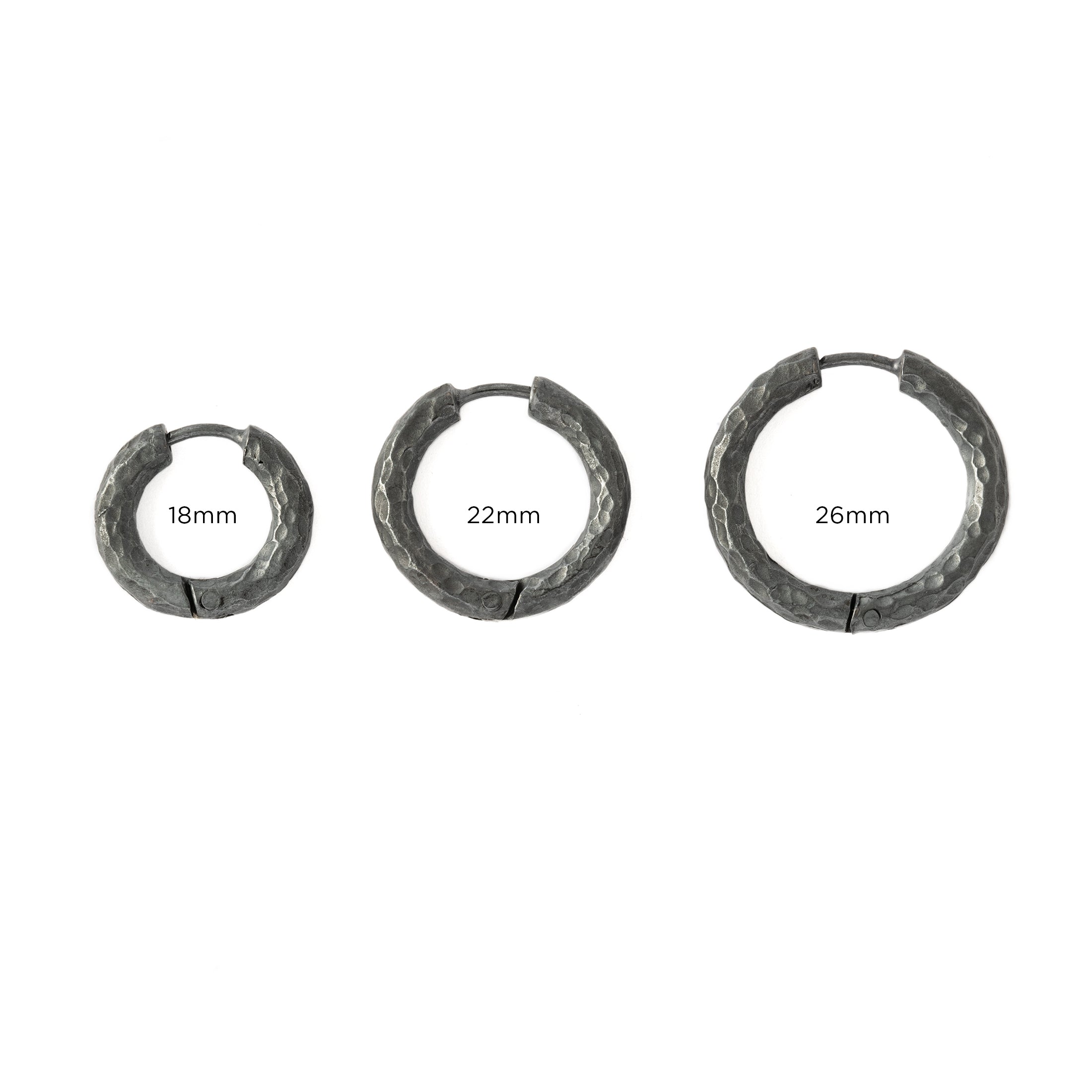 18mm, 22mm and 26mm Hammered Black Silver Clicker Hoops