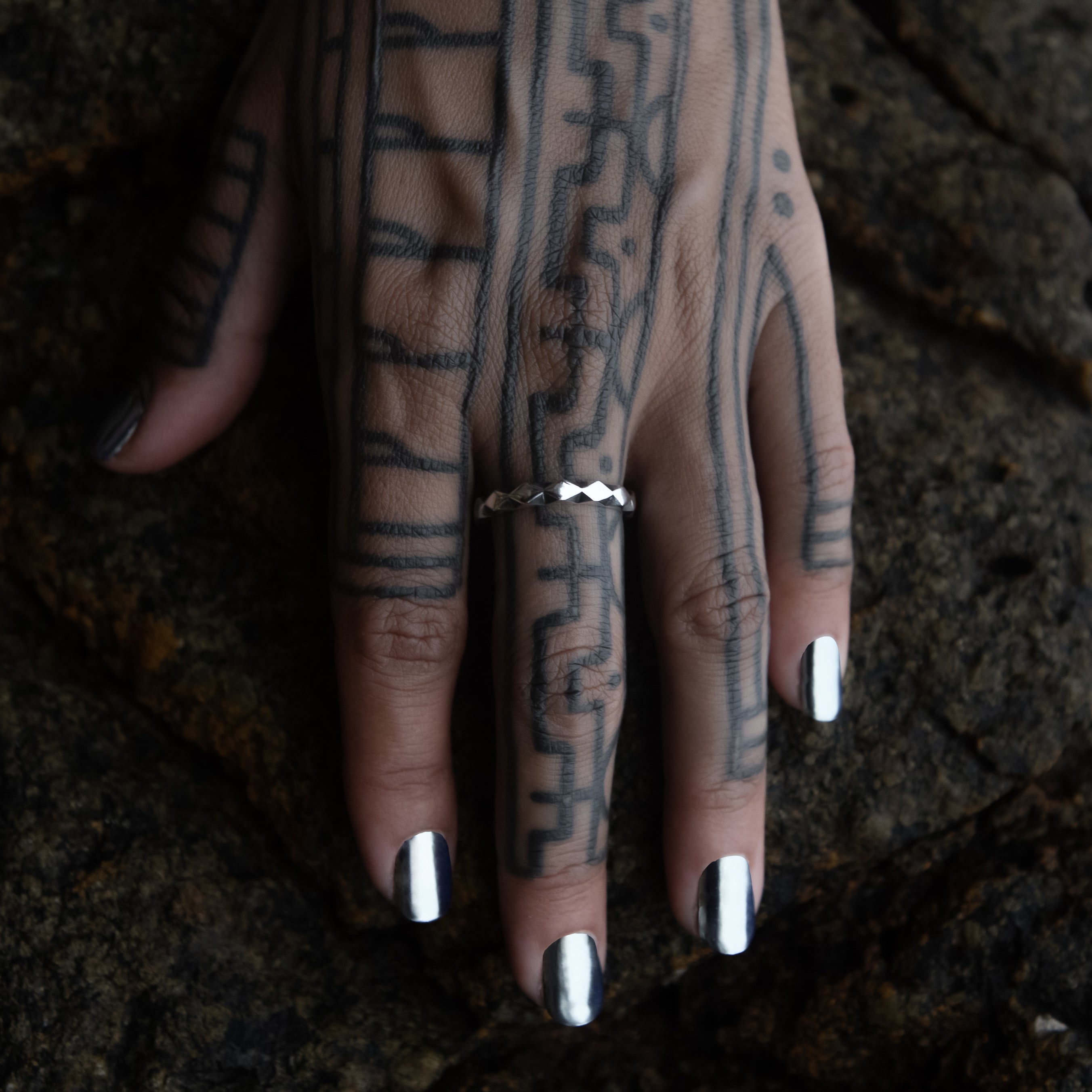 model wearing Silver Rhombus Ring