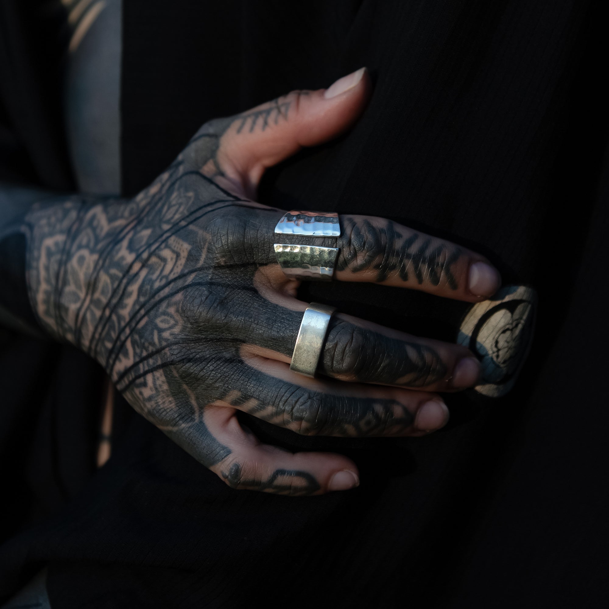 model wearing Silver Cubical Ring