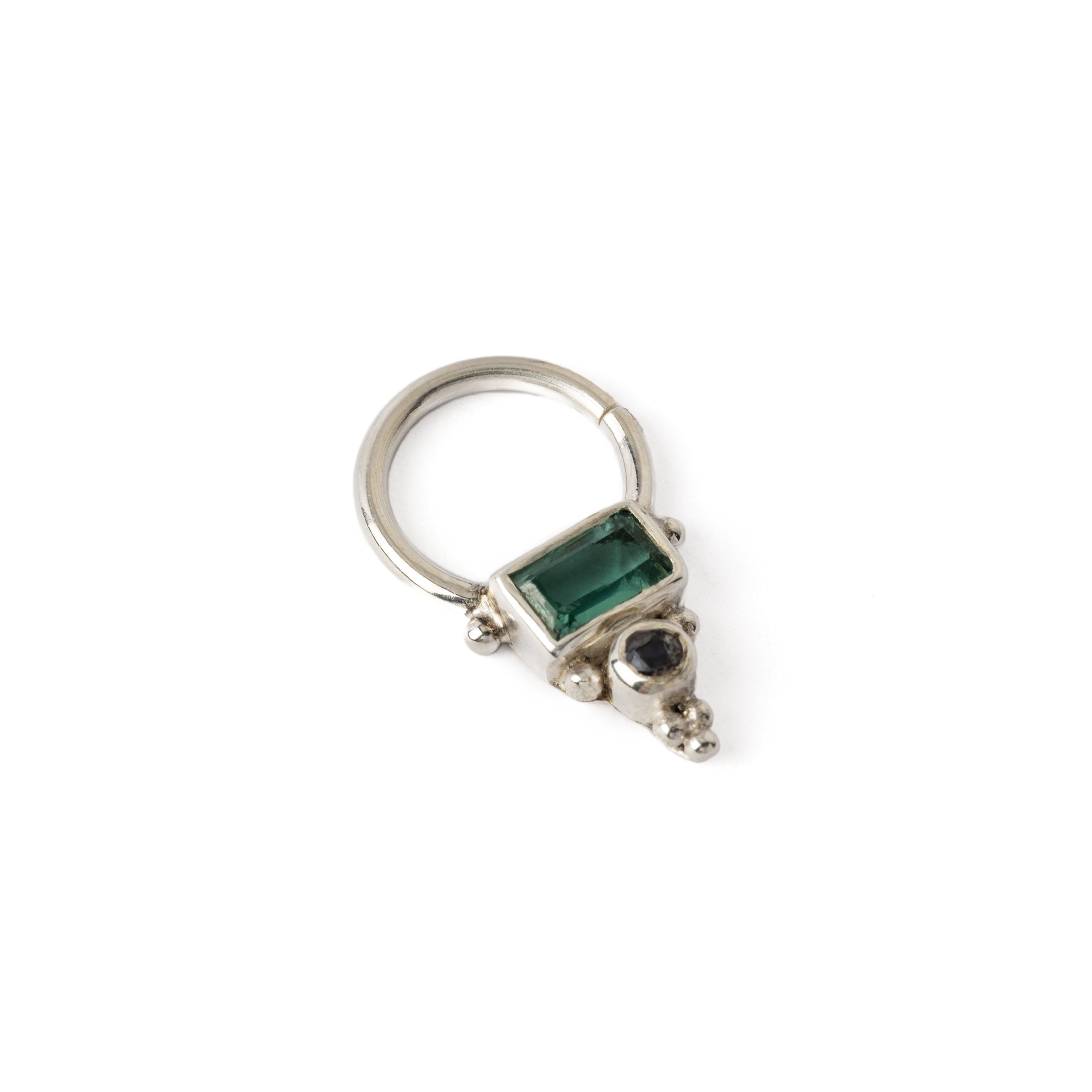 Jaya Silver Septum - Green Quartz and Lolite left side view