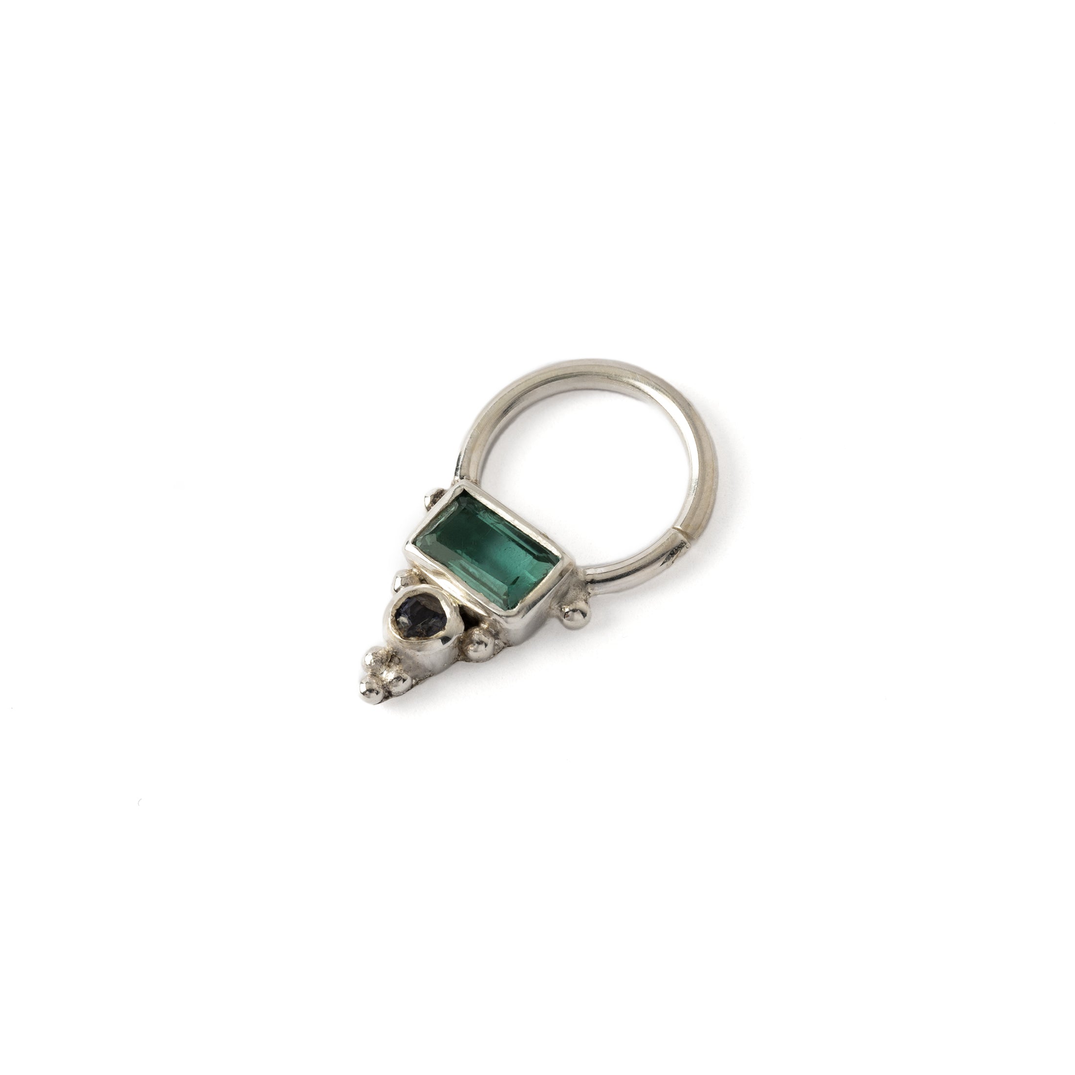 Jaya Silver Septum - Green Quartz and Lolite right side view