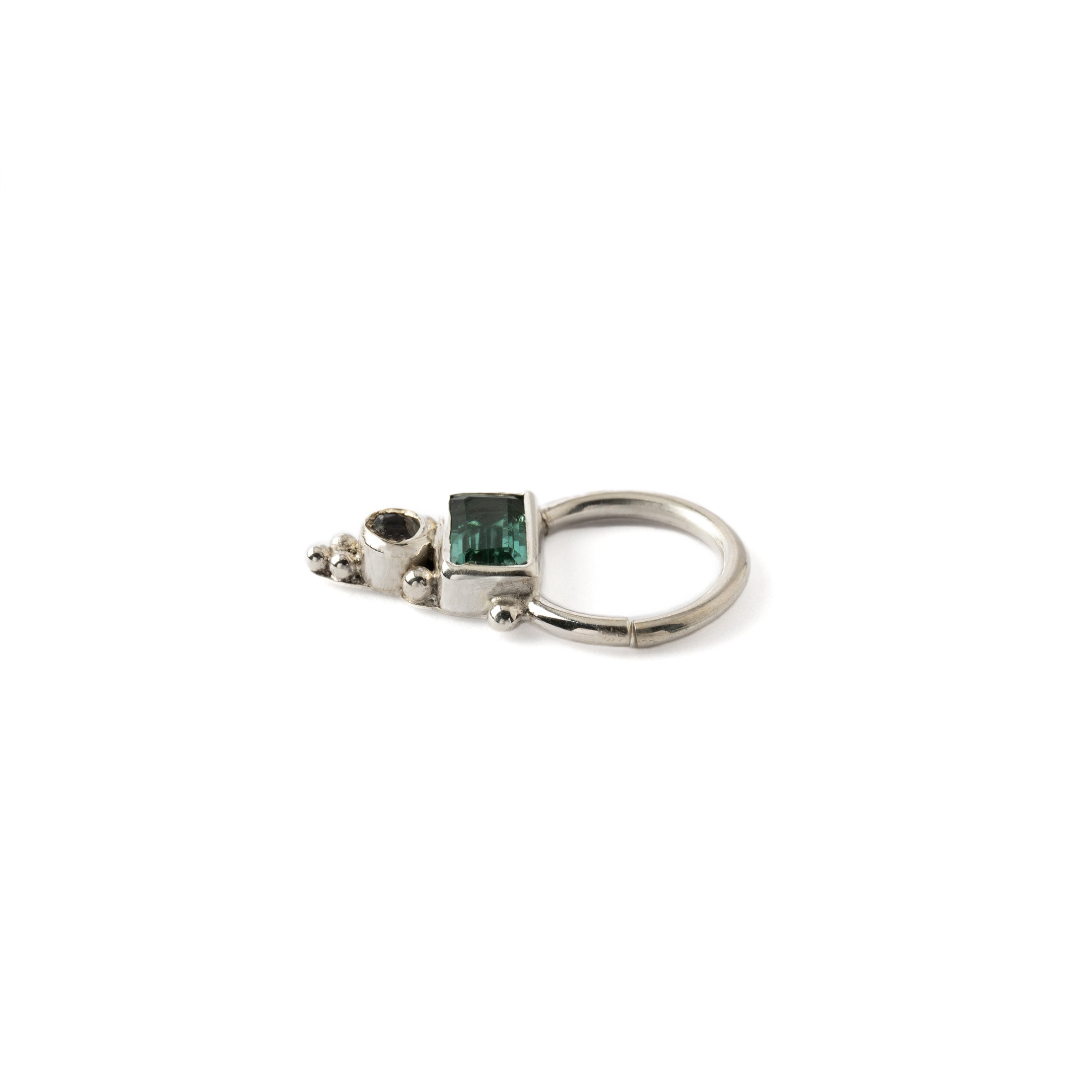 Jaya Silver Septum - Green Quartz and Lolite side view