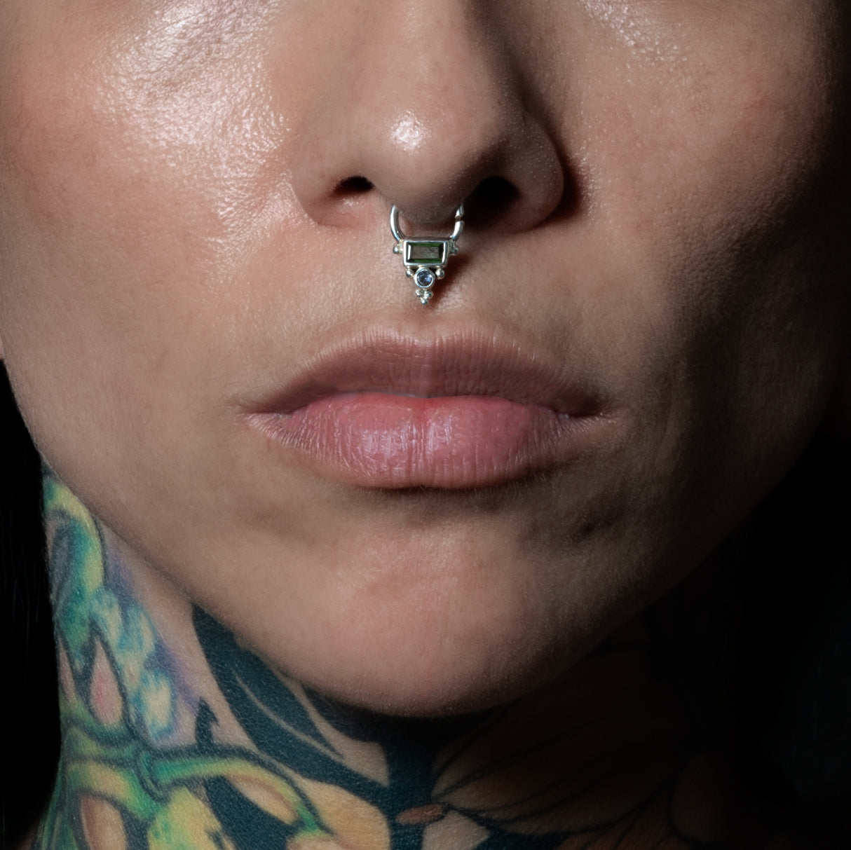 Jaya Silver Septum - Green Tourmaline and Iolite