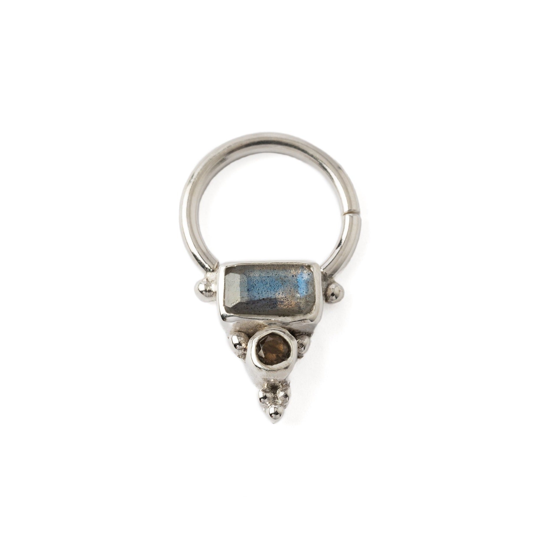 Jaya Silver Septum - Labradorite and Smokey Quartz frontal view