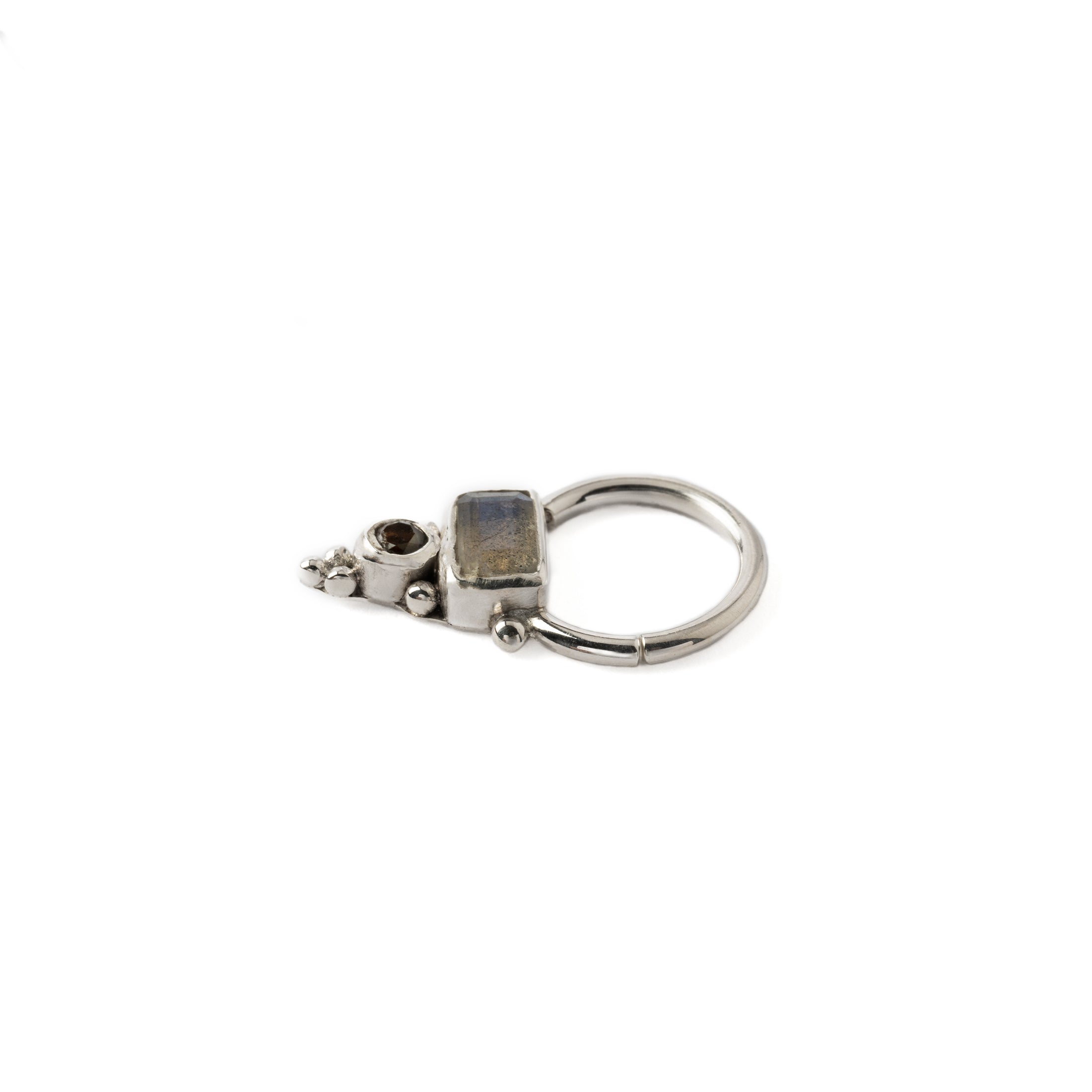 Jaya Silver Septum - Labradorite and Smokey Quartz side view