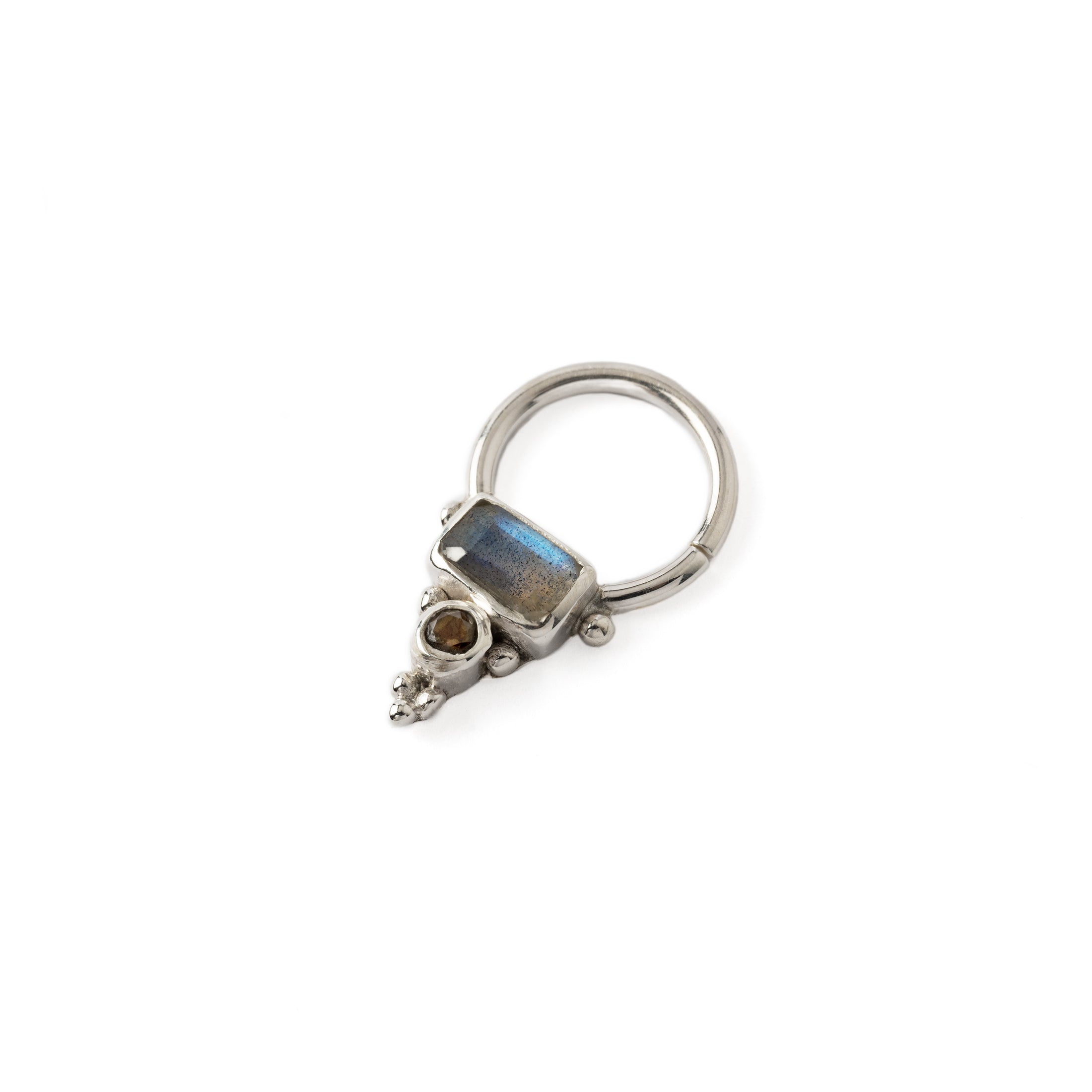 Jaya Silver Septum - Labradorite and Smokey Quartz right side view