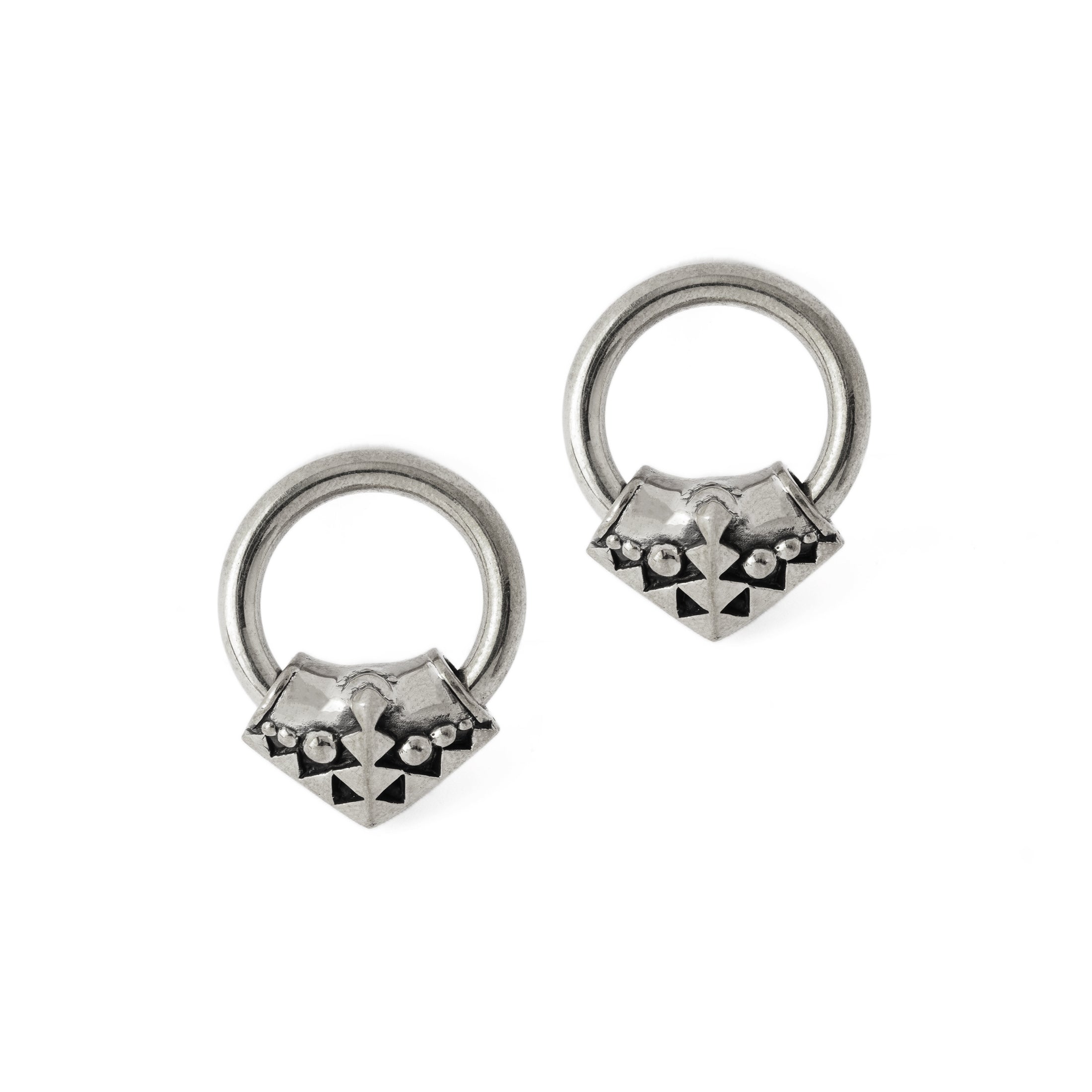 Pair of Karnataka Silver Hoop Hangers frontal vie