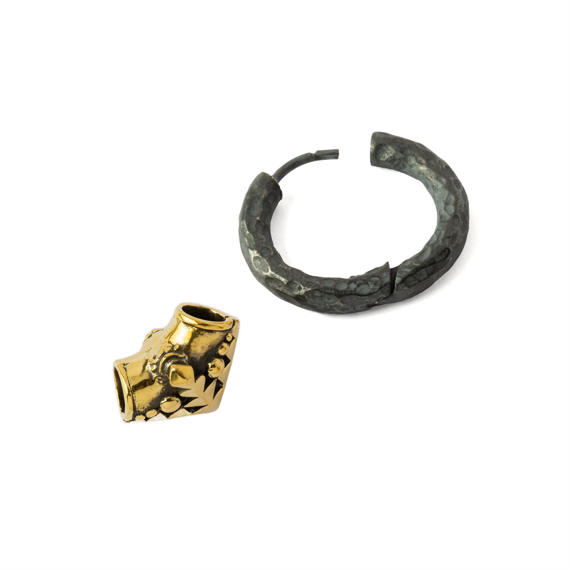 Karnataka Black Silver hoop earrings with Gold brass decorative bead open mode view