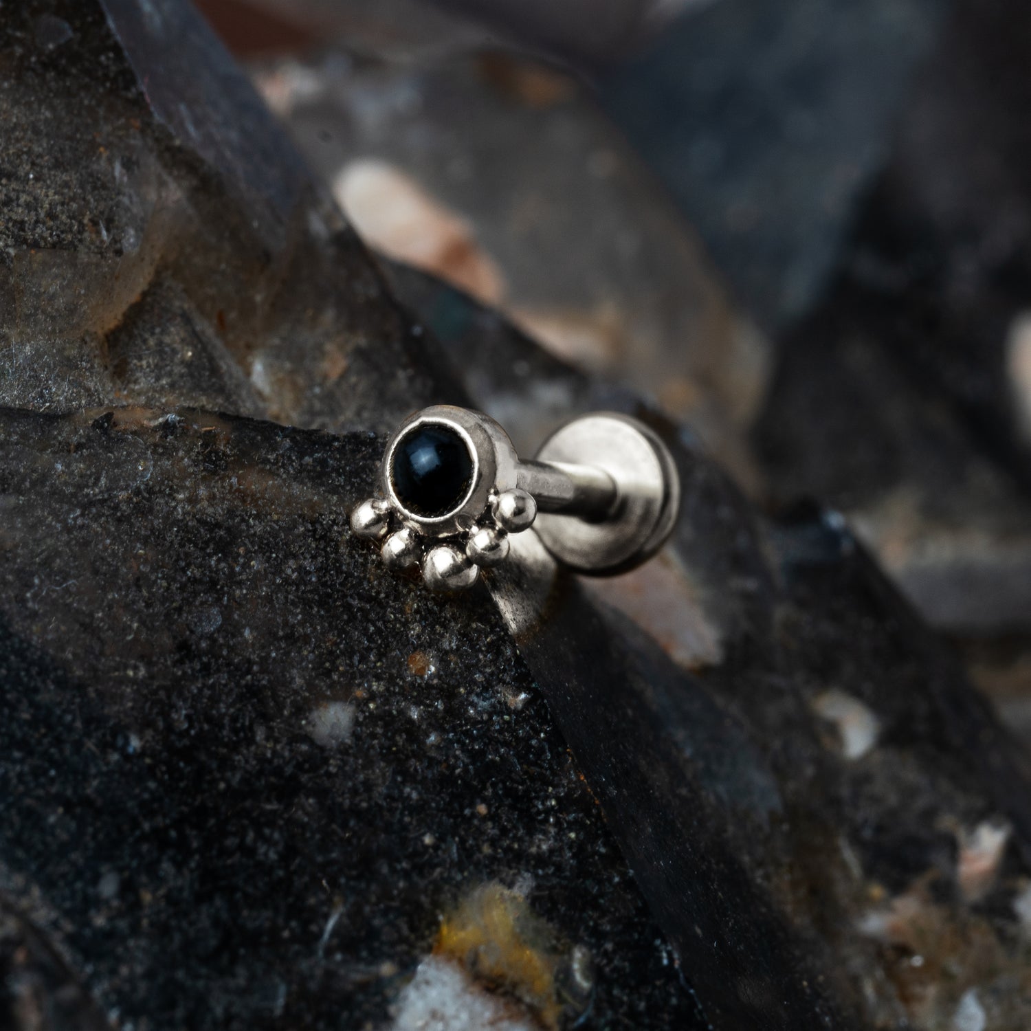 Layla surgical steel internally threaded flat back Labret with Black Onyx