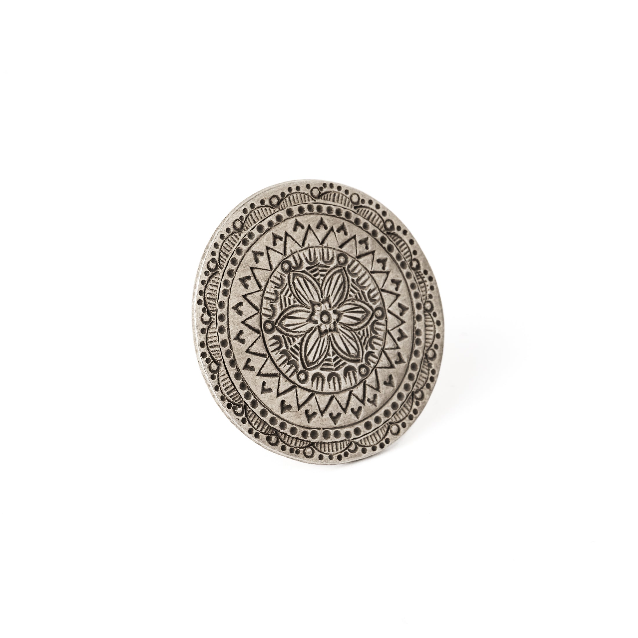 Mystic Flower Tribal Silver Ring left right side