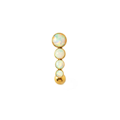 Newton golden surgical steel navel piercing with White Opal frontal view