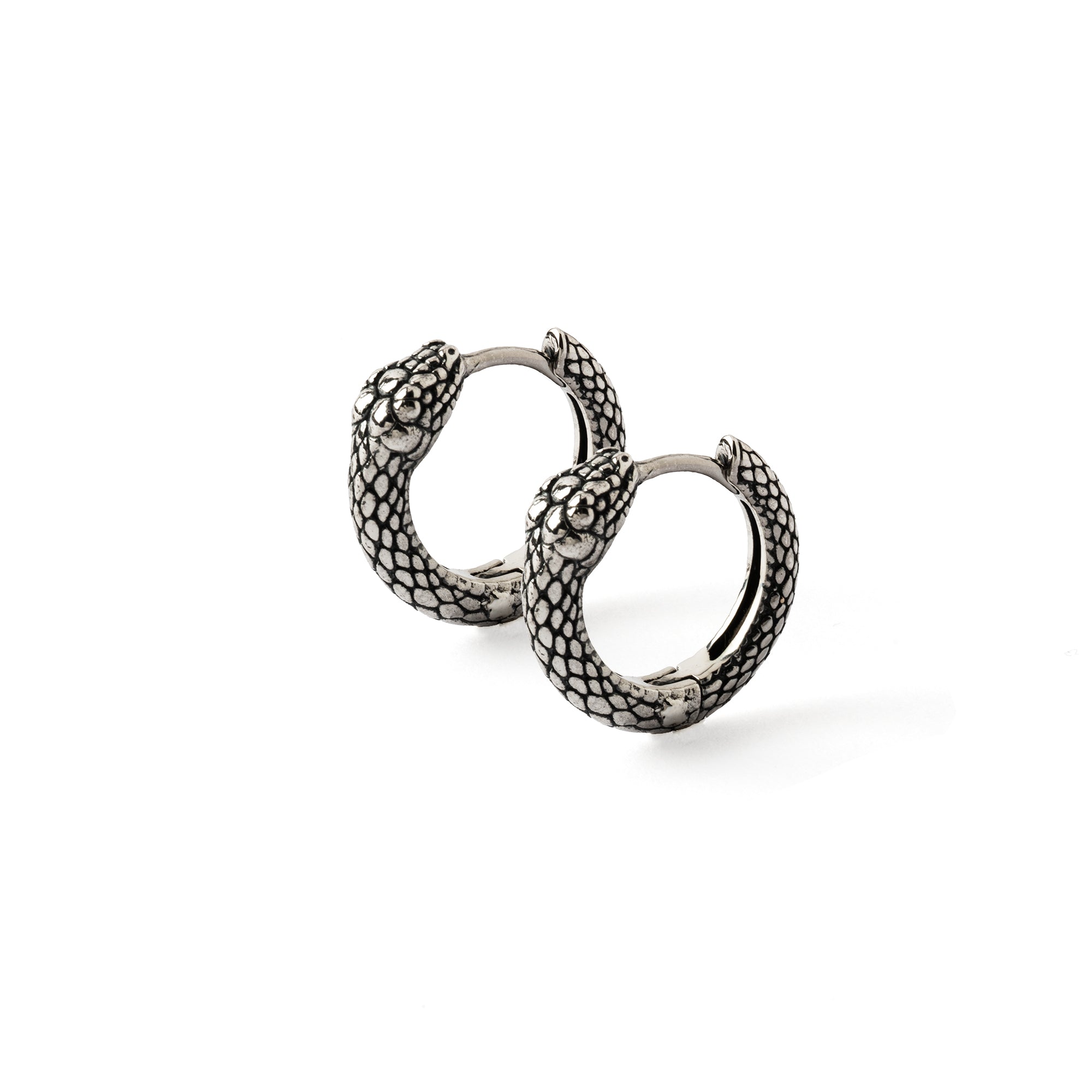 Ouroboros Snake Silver Huggies Hoops Earrings