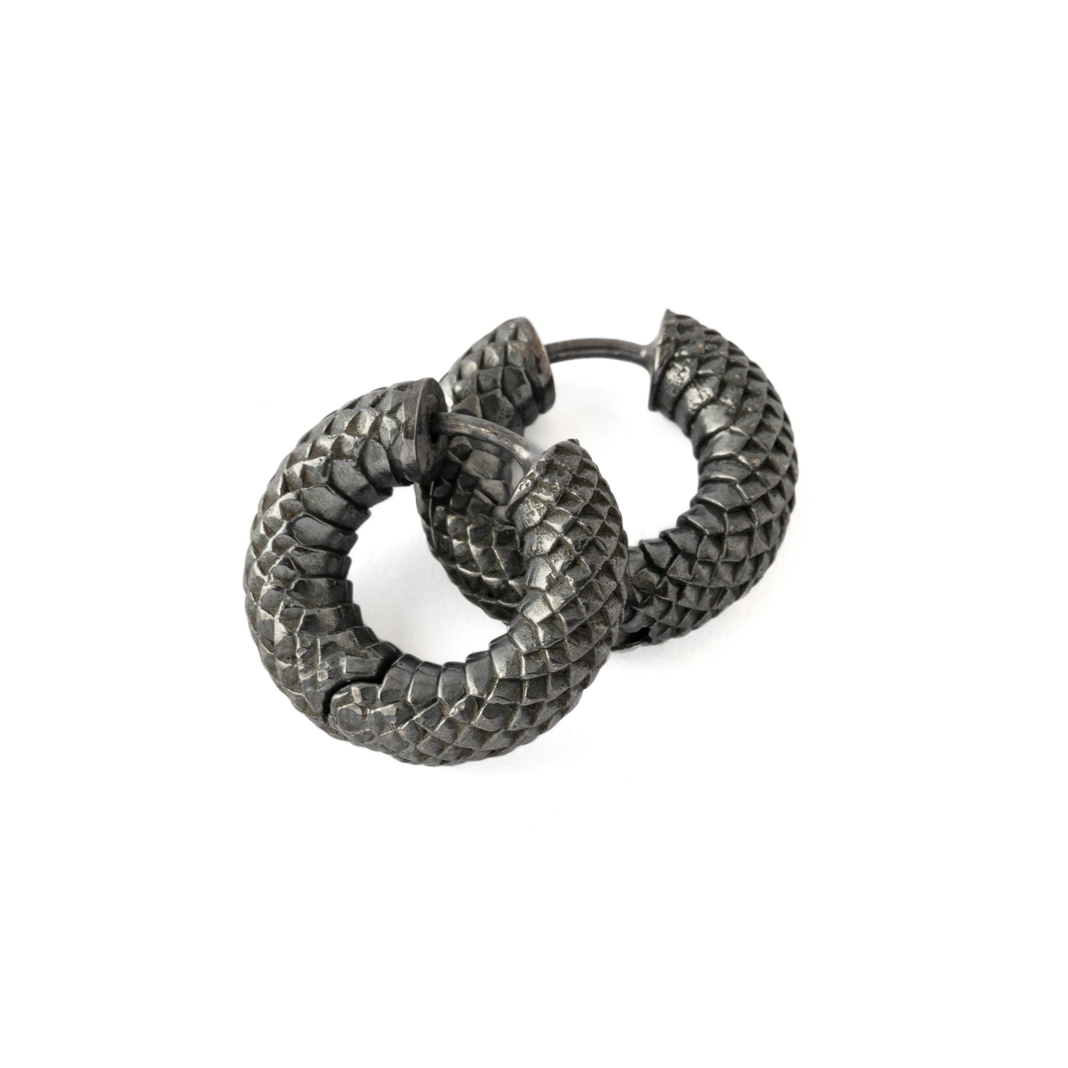 pair of Black Silver Rebirth Clicker hoop Earrings